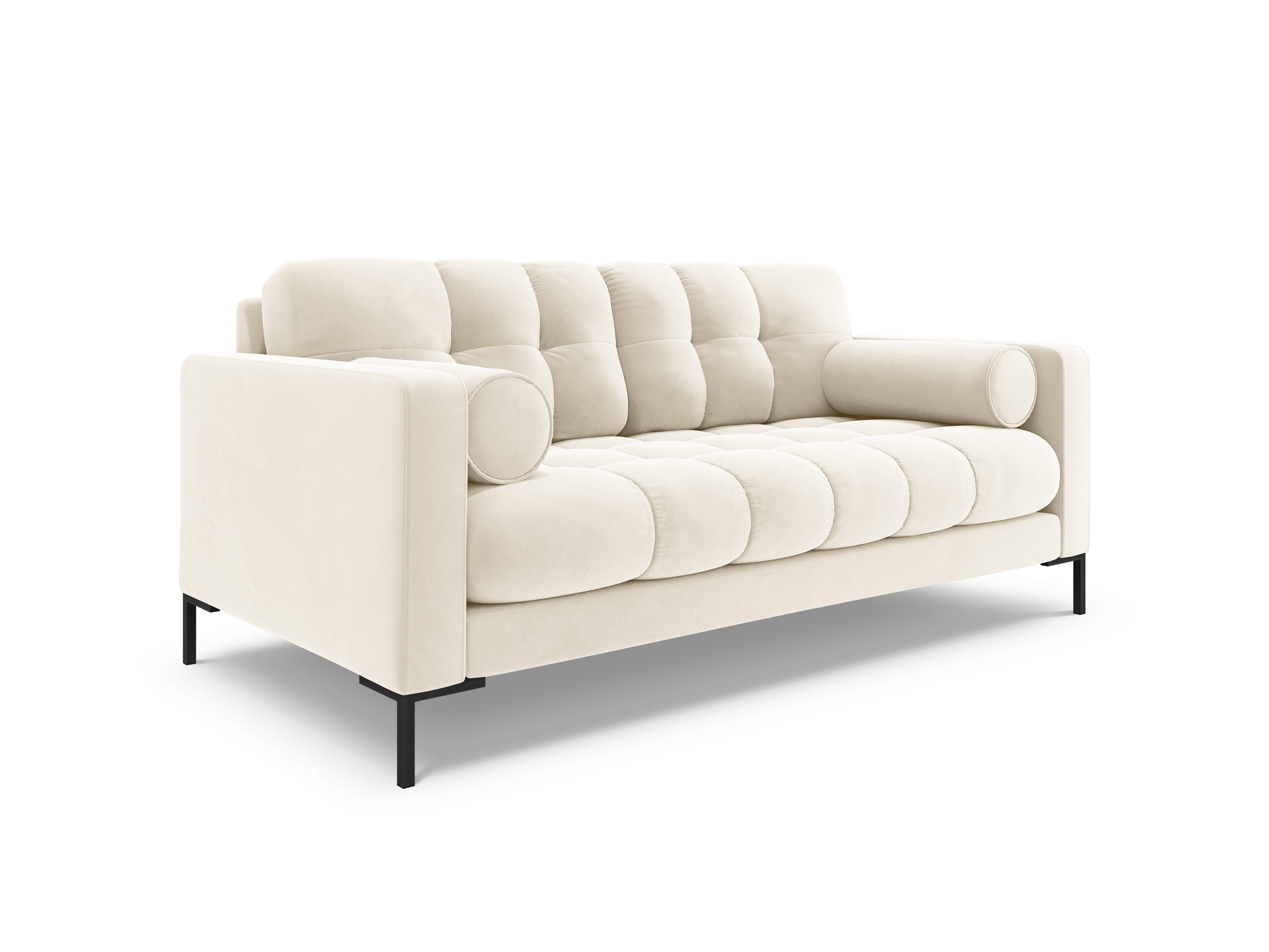 Sofa aksamitna 2-osobowa BALI jasnobeżowy z czarną podstawą Cosmopolitan Design Eye on Design