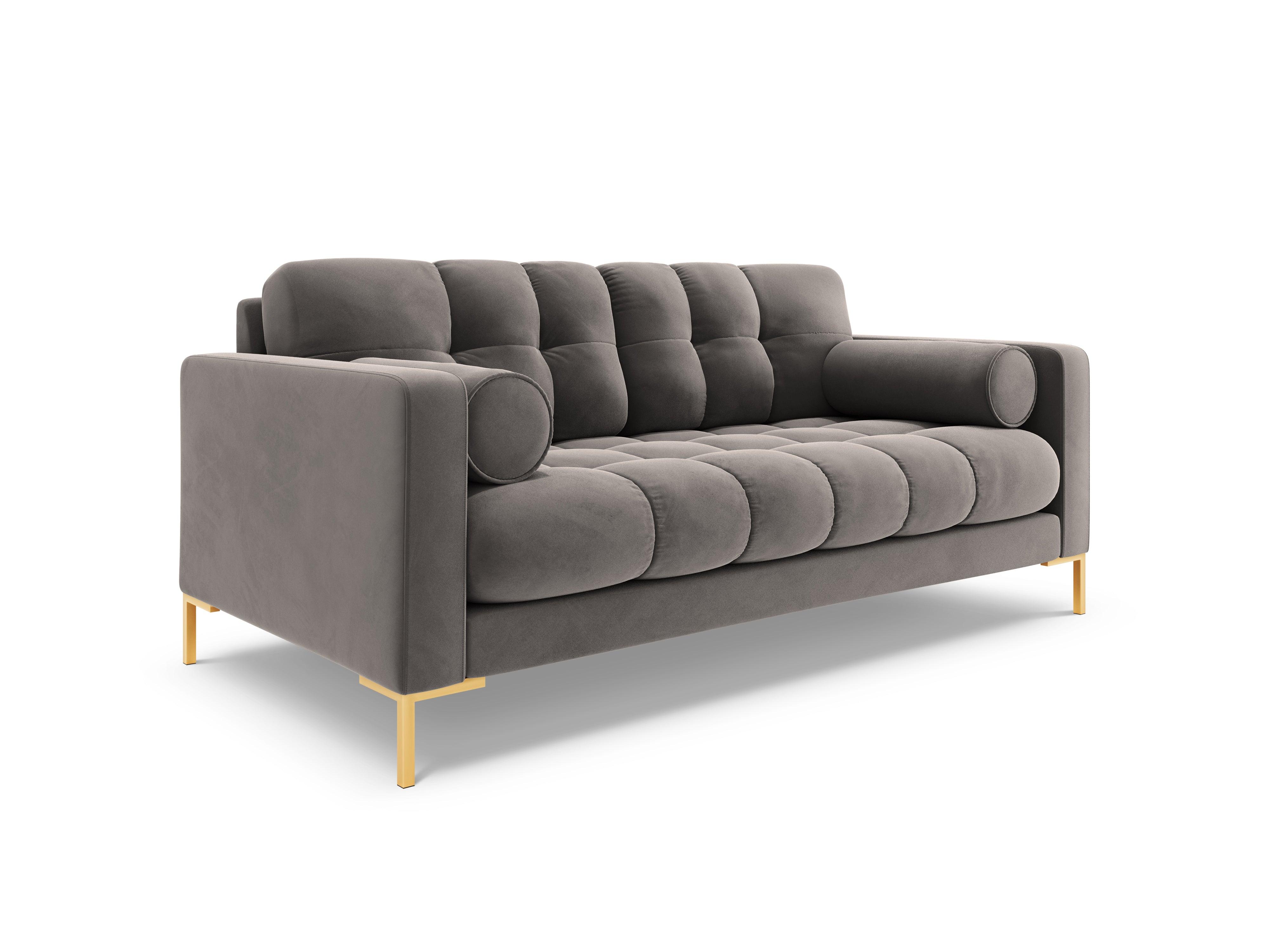 Sofa aksamitna 2-osobowa BALI jasnoszary ze złotą podstawą Cosmopolitan Design Eye on Design