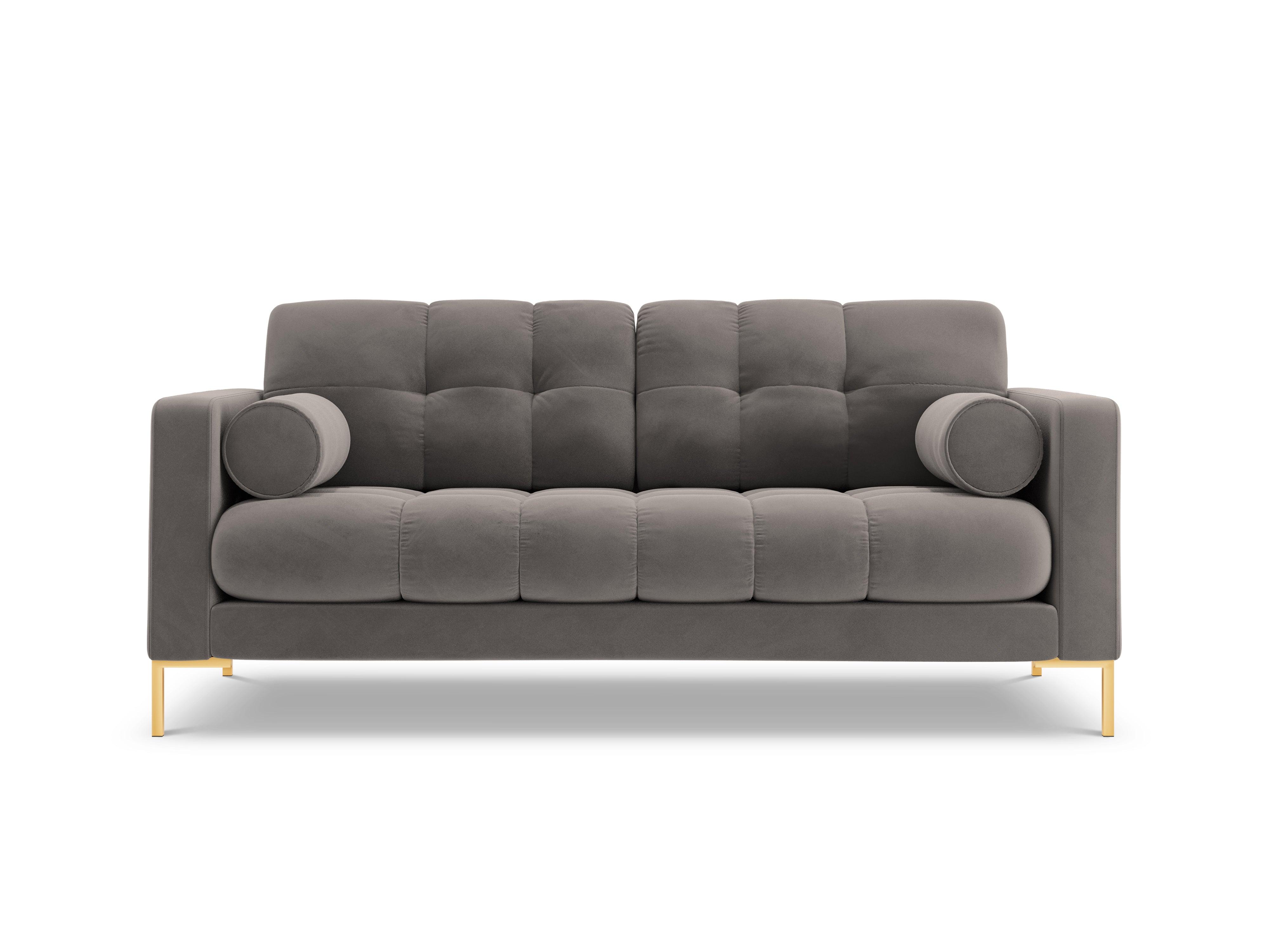 Sofa aksamitna 2-osobowa BALI jasnoszary ze złotą podstawą Cosmopolitan Design Eye on Design