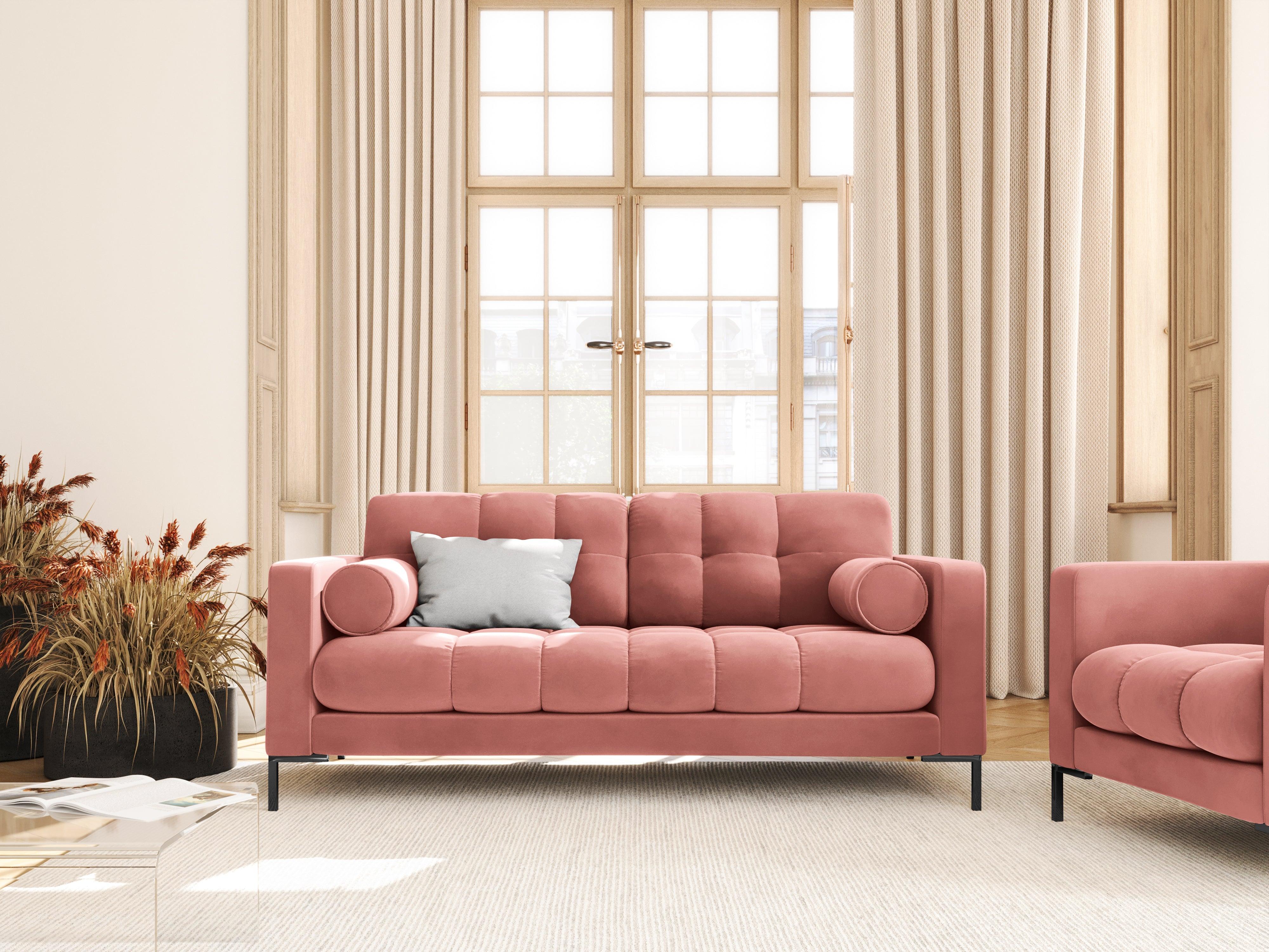 Sofa aksamitna 2-osobowa BALI różowy z czarną podstawą Cosmopolitan Design Eye on Design