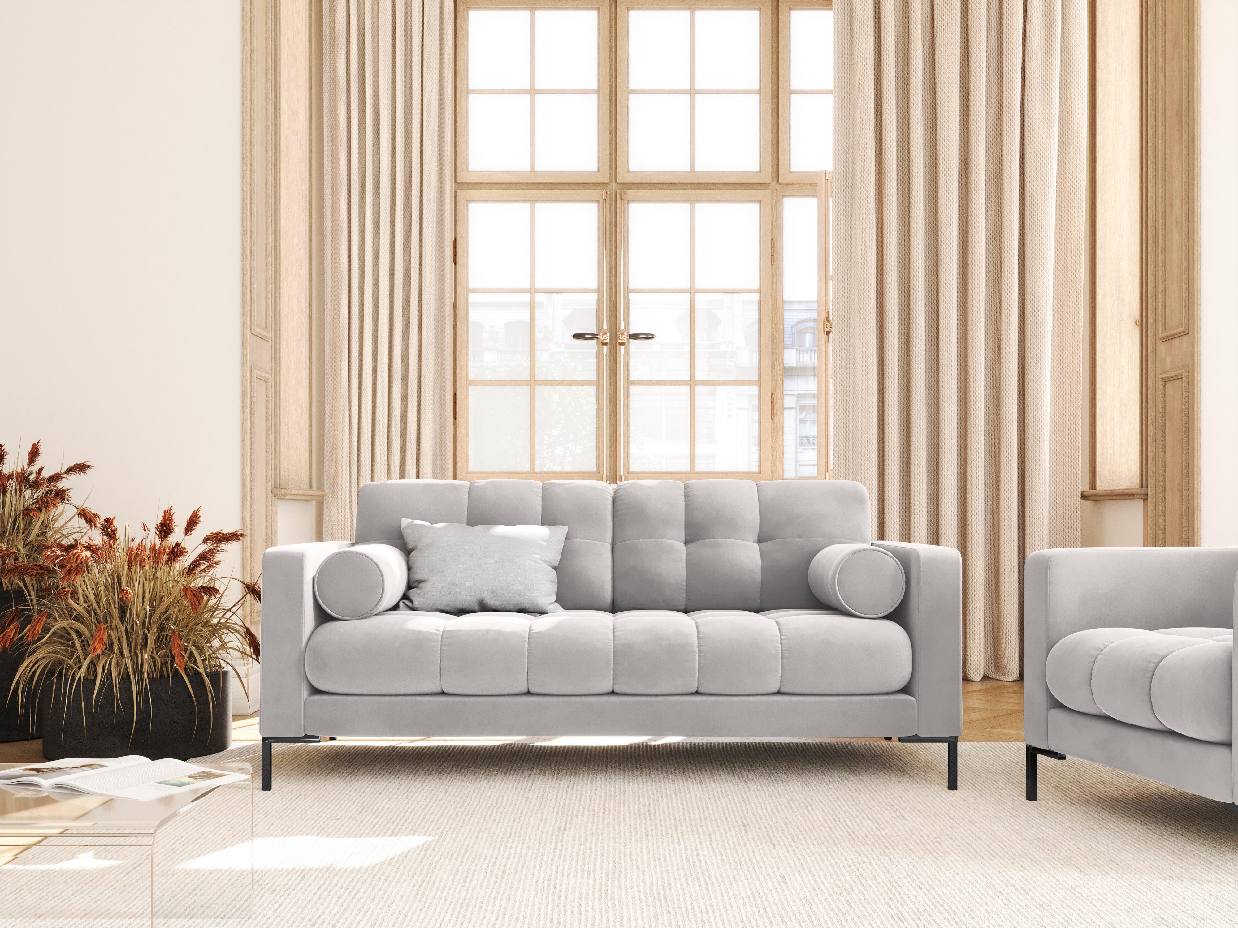 Sofa aksamitna 2-osobowa BALI srebrny z czarną podstawą Cosmopolitan Design Eye on Design