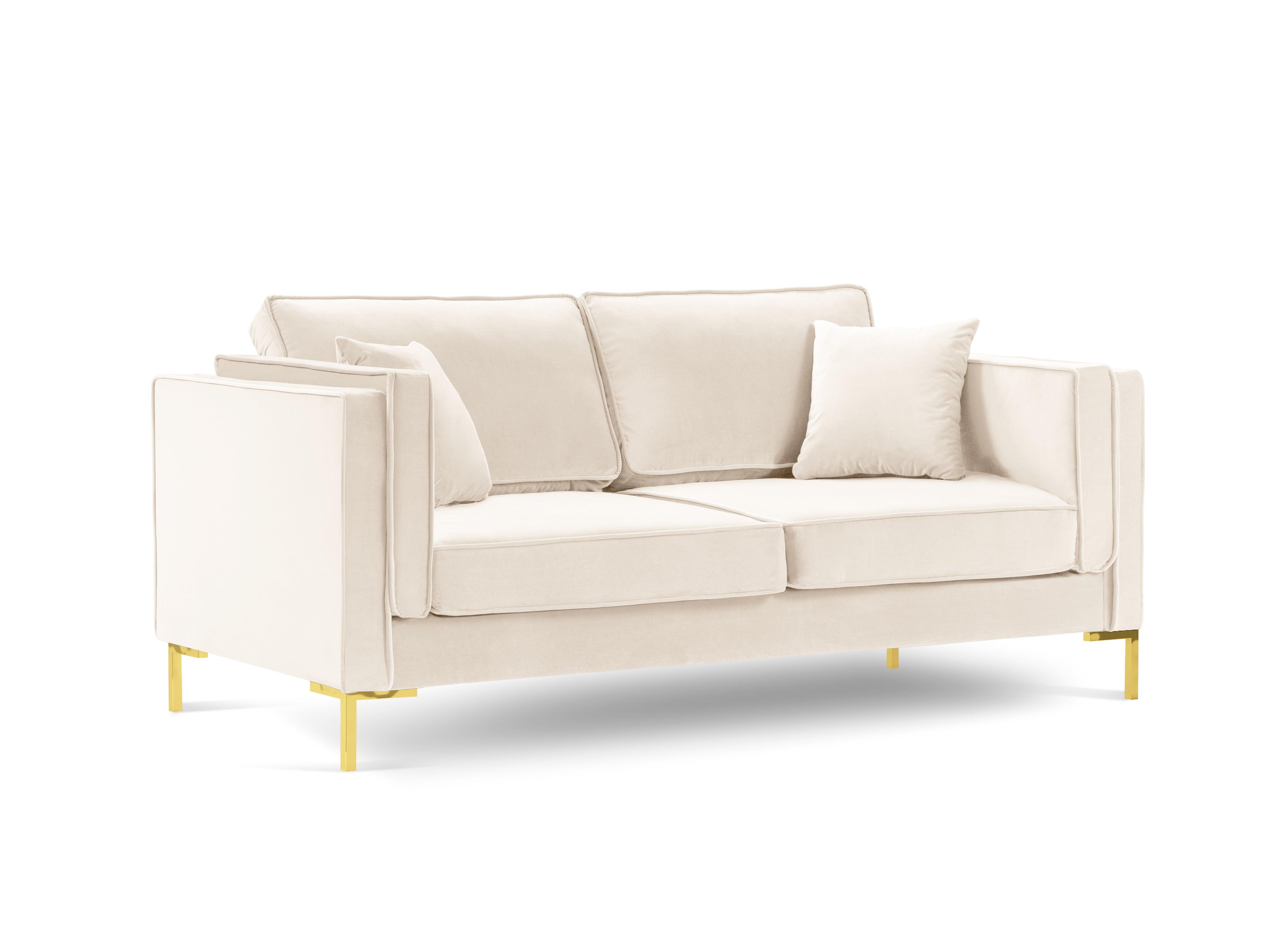 Sofa aksamitna 2-osobowa LUIS beżowy ze złotą podstawą Milo Casa Eye on Design