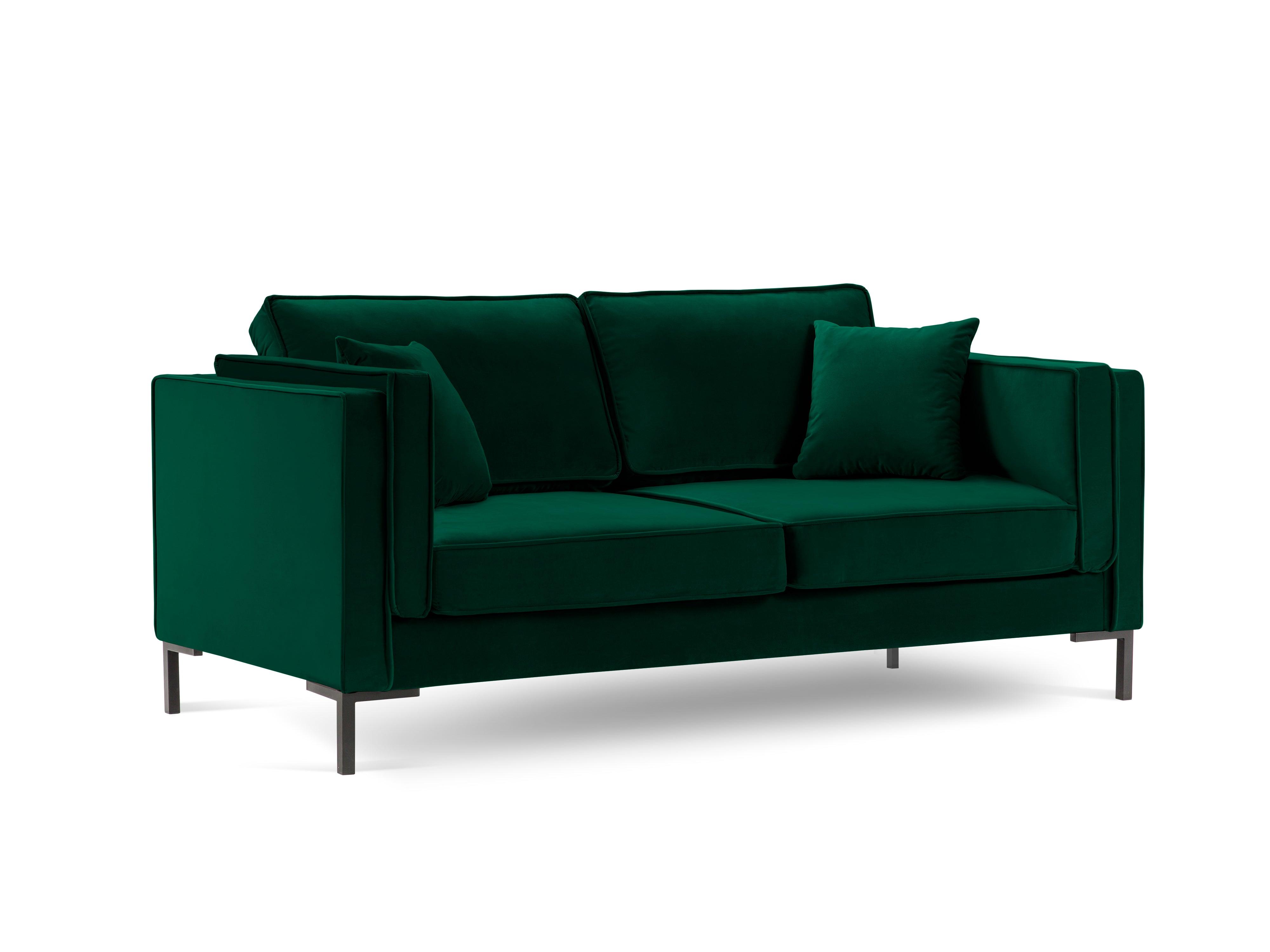 Sofa aksamitna 2-osobowa LUIS zieleń butelkowa z czarną podstawą Milo Casa Eye on Design
