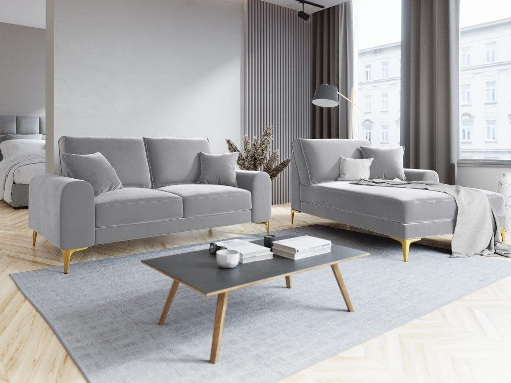 Sofa aksamitna 2-osobowa MADARA srebrny ze złotą podstawą Mazzini Sofas Eye on Design