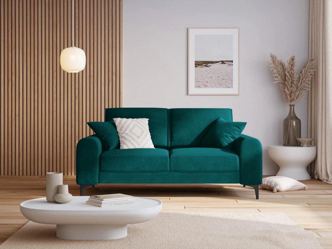 Sofa aksamitna 2-osobowa MADARA turkusowy z czarną podstawą Mazzini Sofas Eye on Design