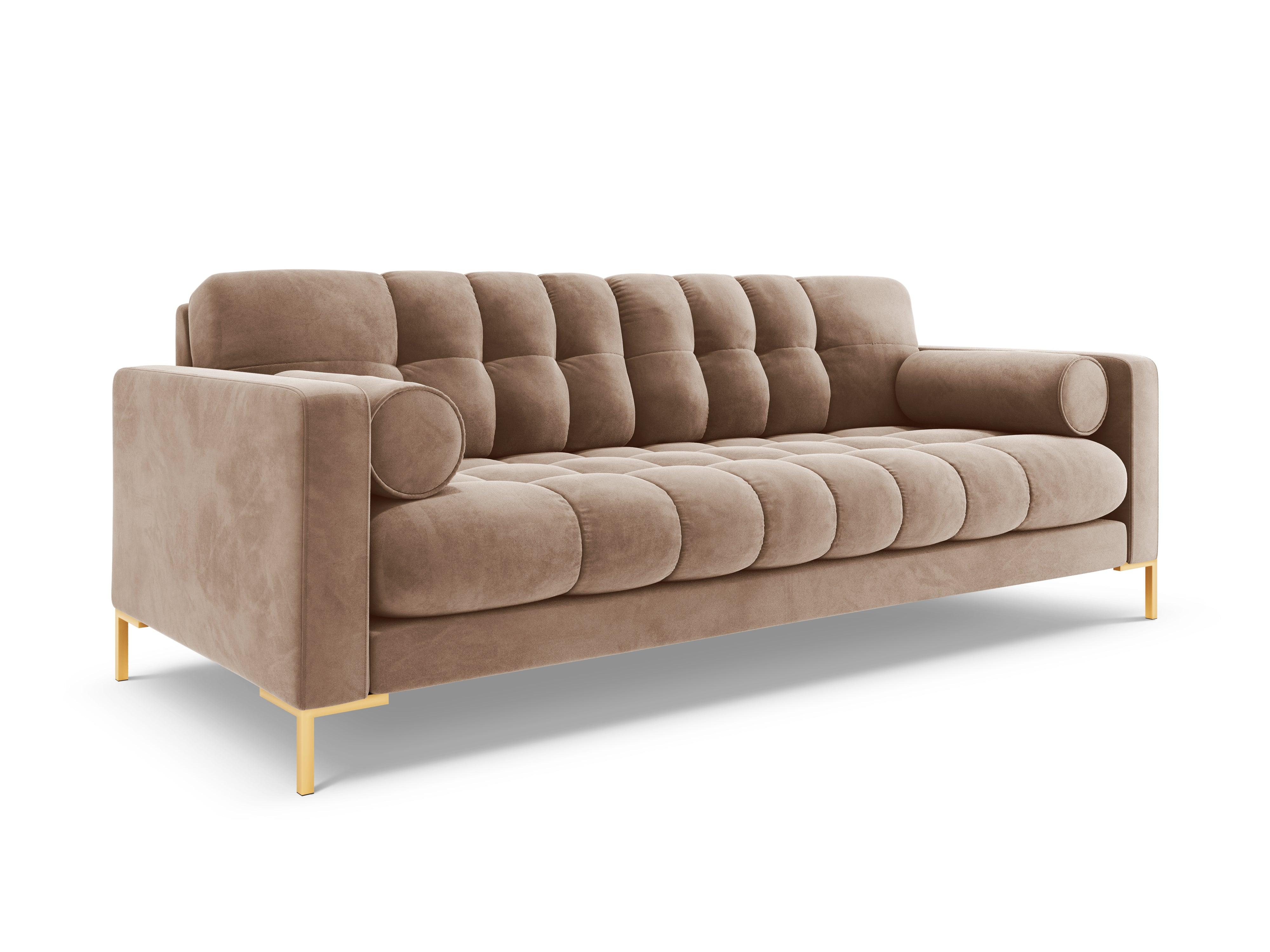 Sofa aksamitna 3-osobowa BALI beżowy ze złotą podstawą Cosmopolitan Design Eye on Design