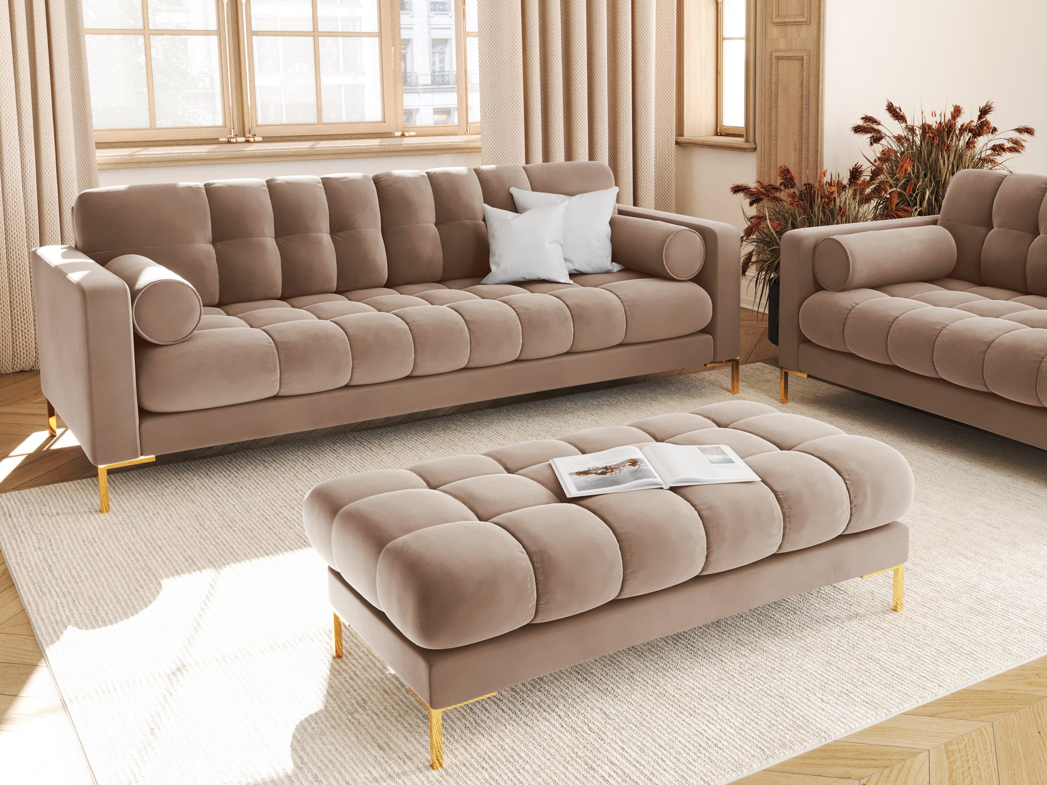 Sofa aksamitna 3-osobowa BALI beżowy ze złotą podstawą Cosmopolitan Design Eye on Design