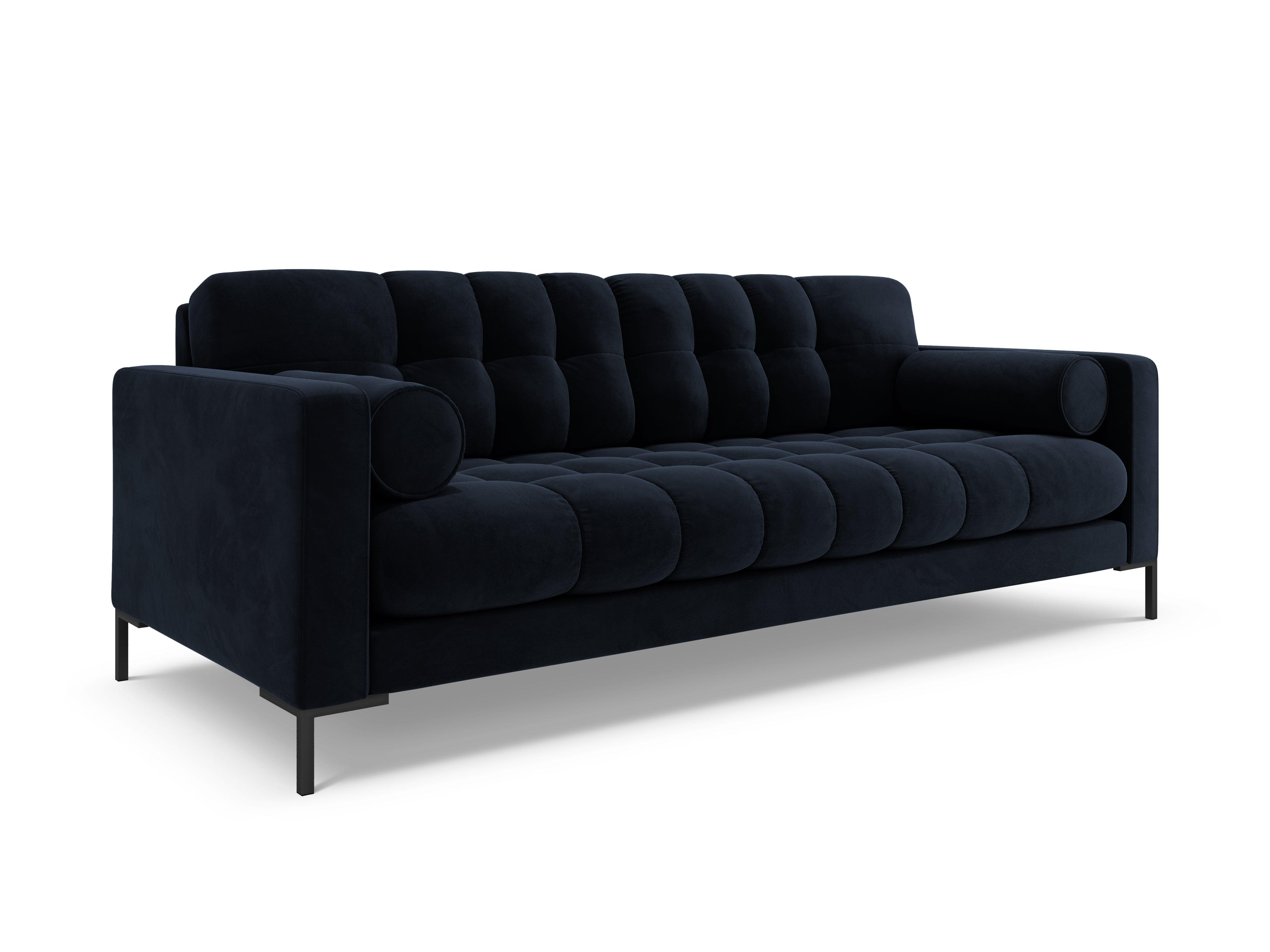 Sofa aksamitna 3-osobowa BALI ciemnoniebieski z czarną podstawą Cosmopolitan Design Eye on Design