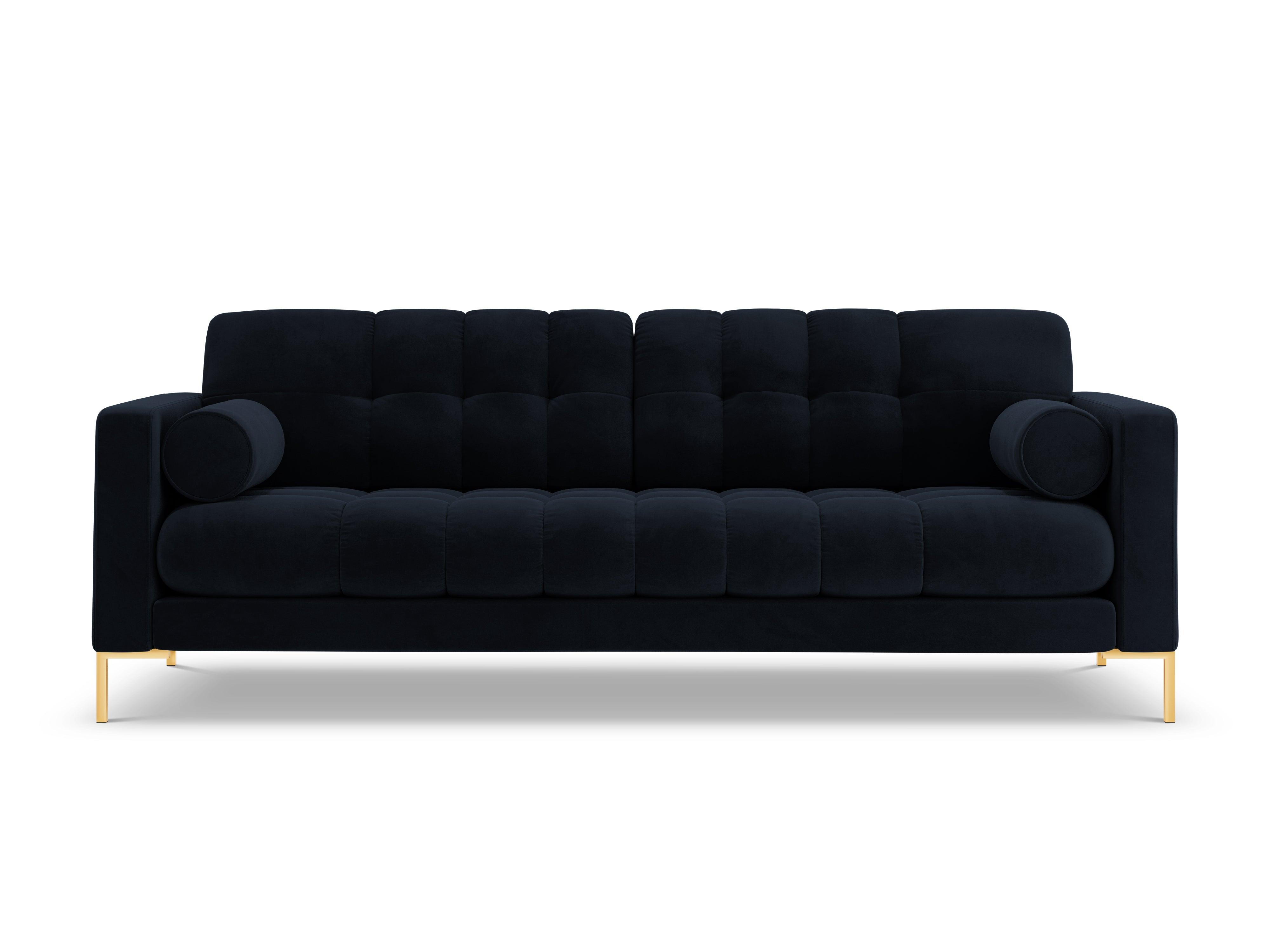 Sofa aksamitna 3-osobowa BALI ciemnoniebieski ze złotą podstawą Cosmopolitan Design Eye on Design