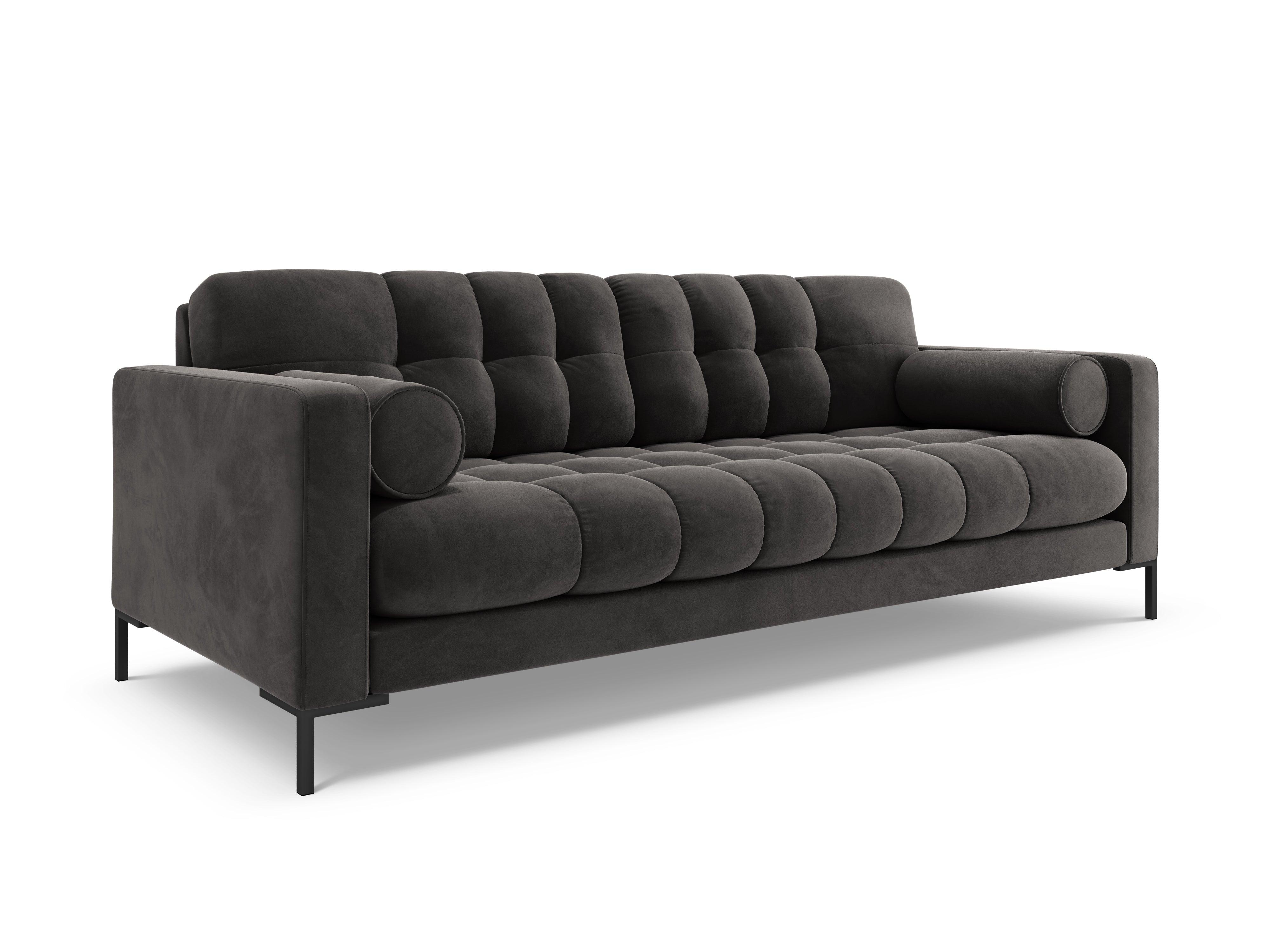 Sofa aksamitna 3-osobowa BALI ciemnoszary z czarną podstawą Cosmopolitan Design Eye on Design
