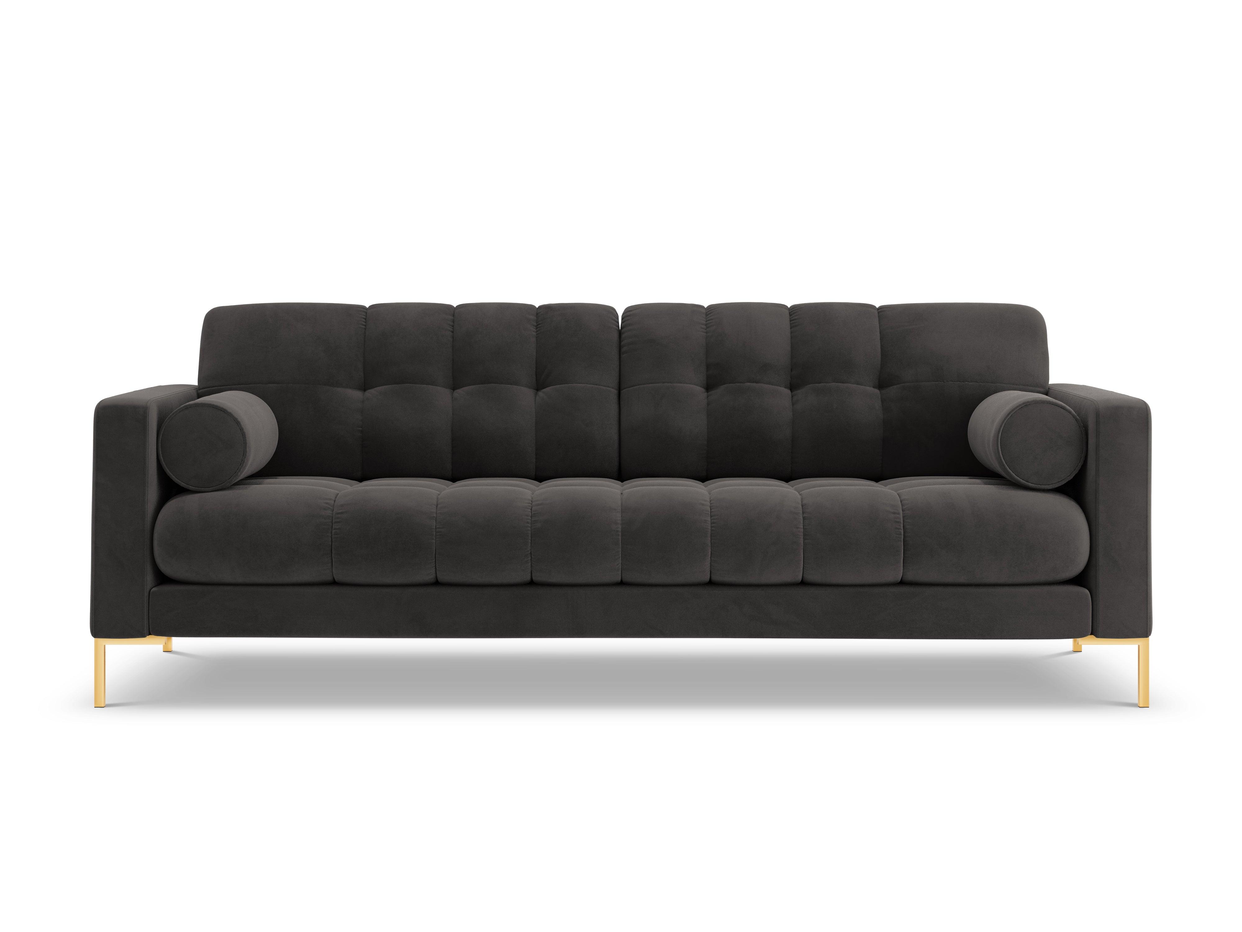 Sofa aksamitna 3-osobowa BALI ciemnoszary ze złotą podstawą Cosmopolitan Design Eye on Design