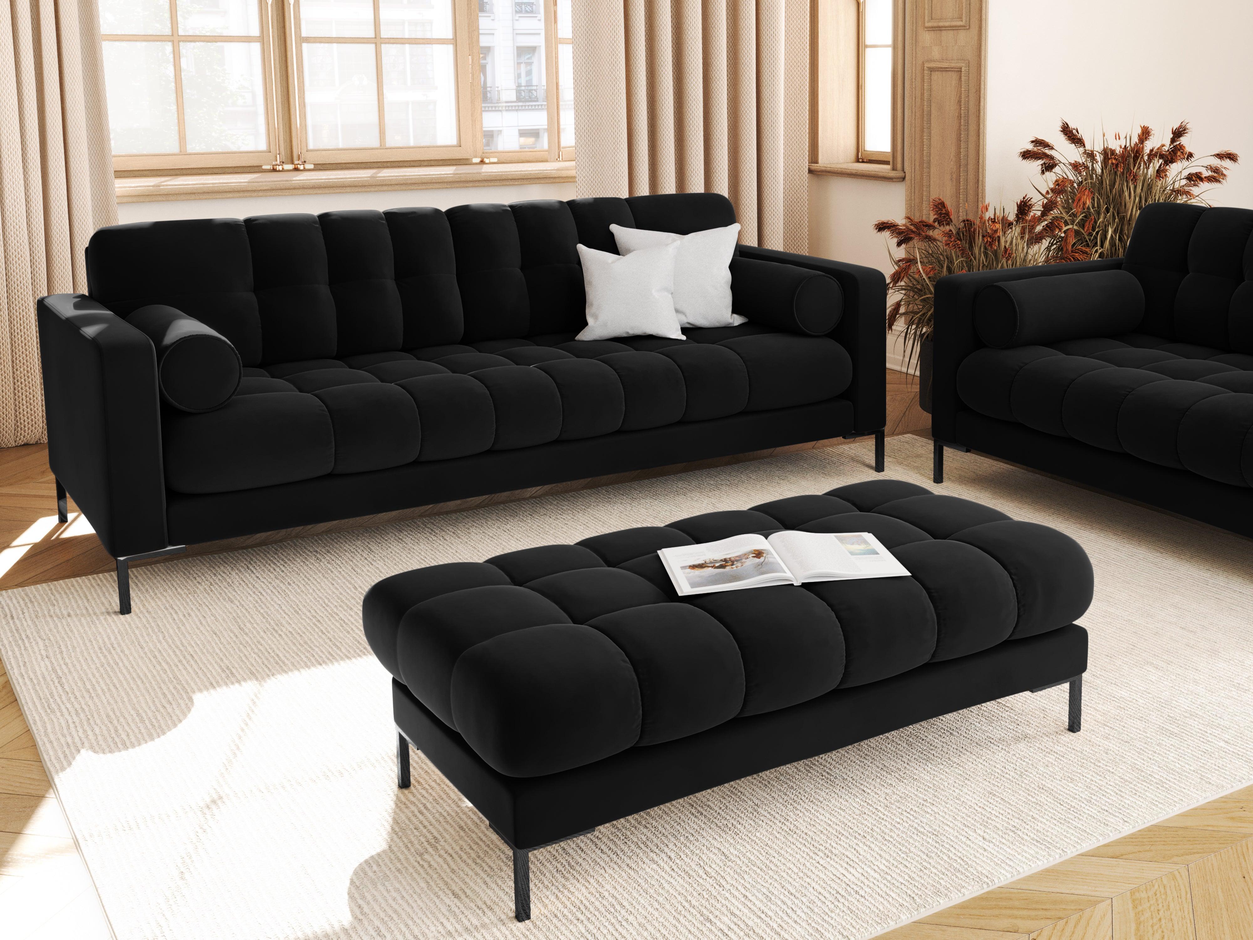 Sofa aksamitna 3-osobowa BALI czarny z czarną podstawą Cosmopolitan Design Eye on Design