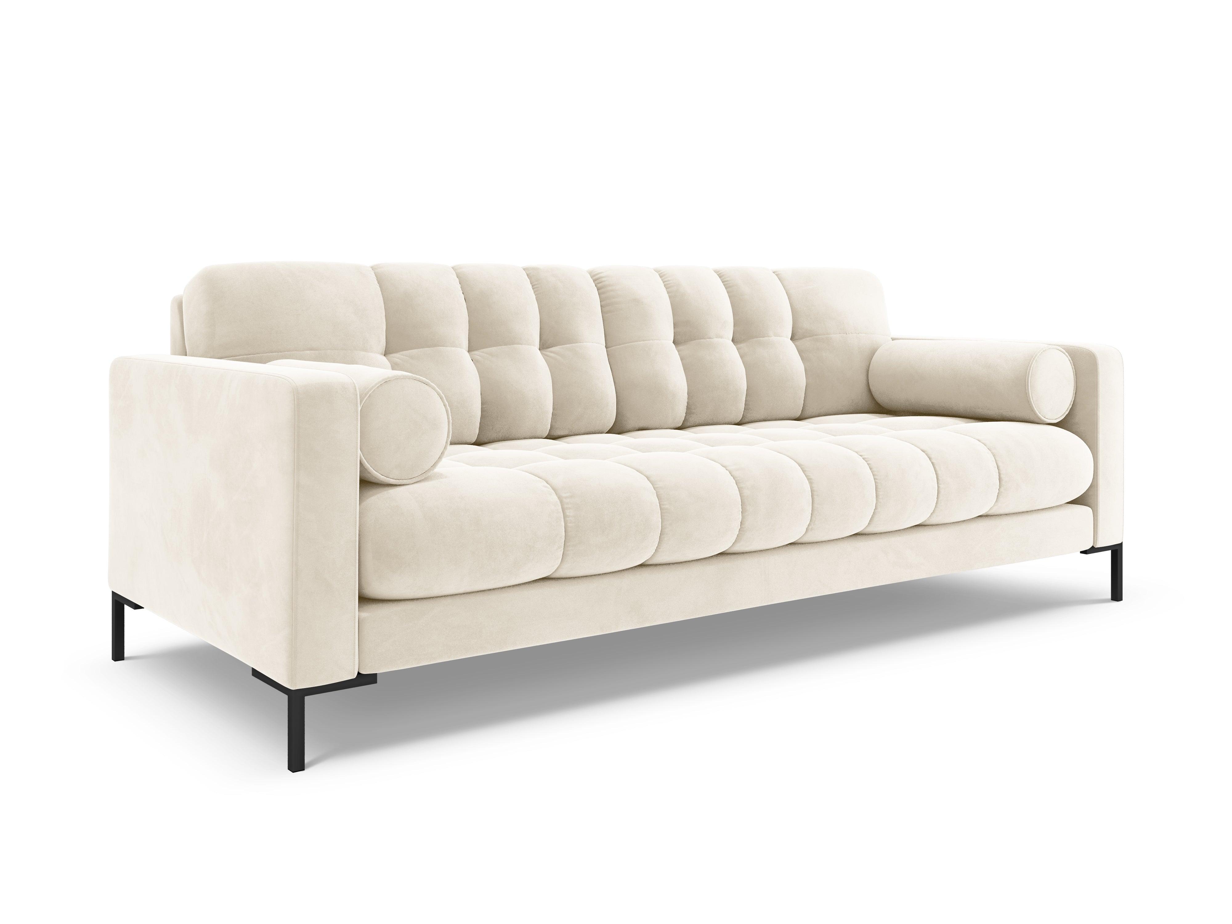 Sofa aksamitna 3-osobowa BALI jasnobeżowy z czarną podstawą Cosmopolitan Design Eye on Design
