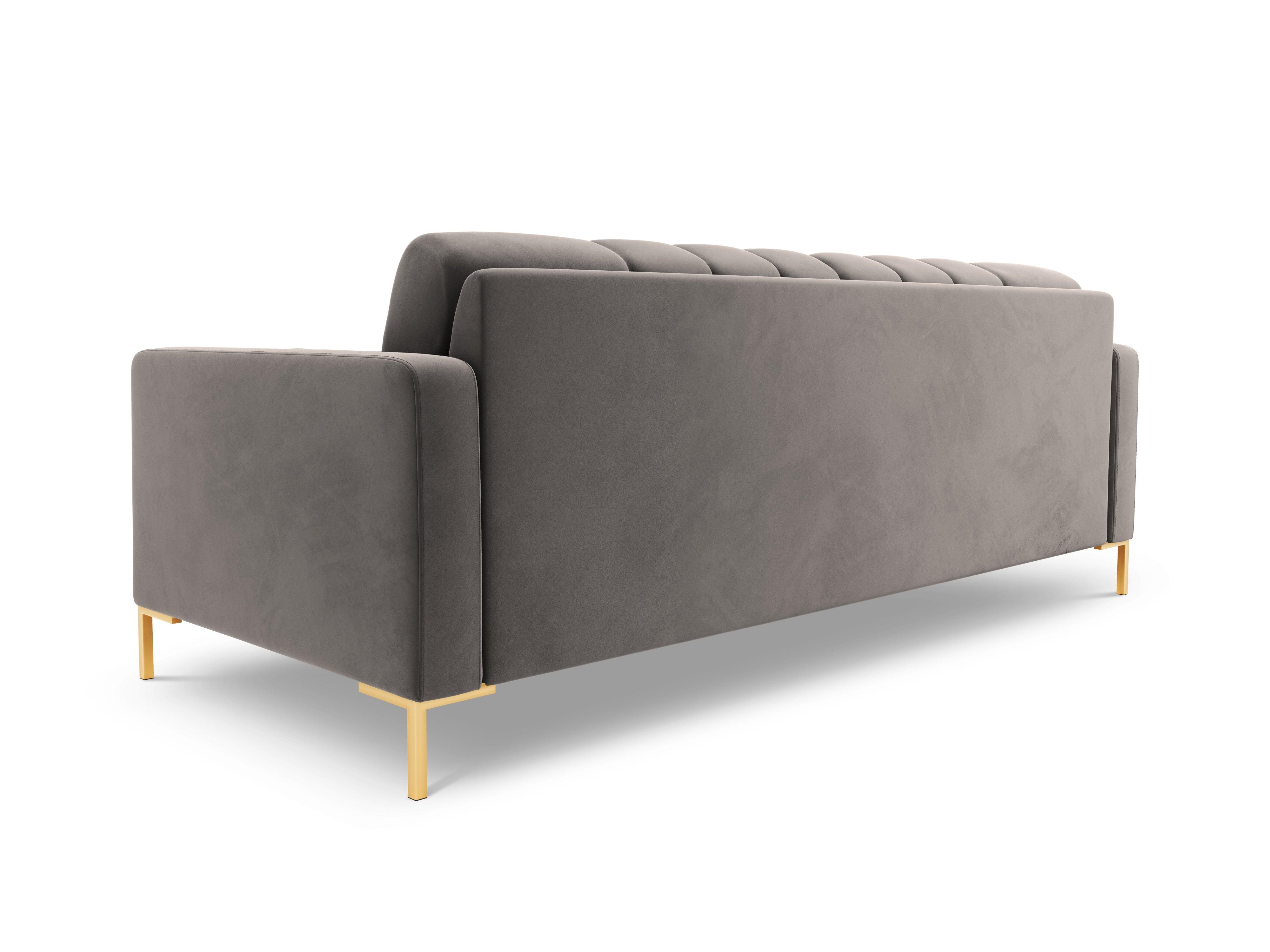 Sofa aksamitna 3-osobowa BALI jasnoszary ze złotą podstawą Cosmopolitan Design Eye on Design