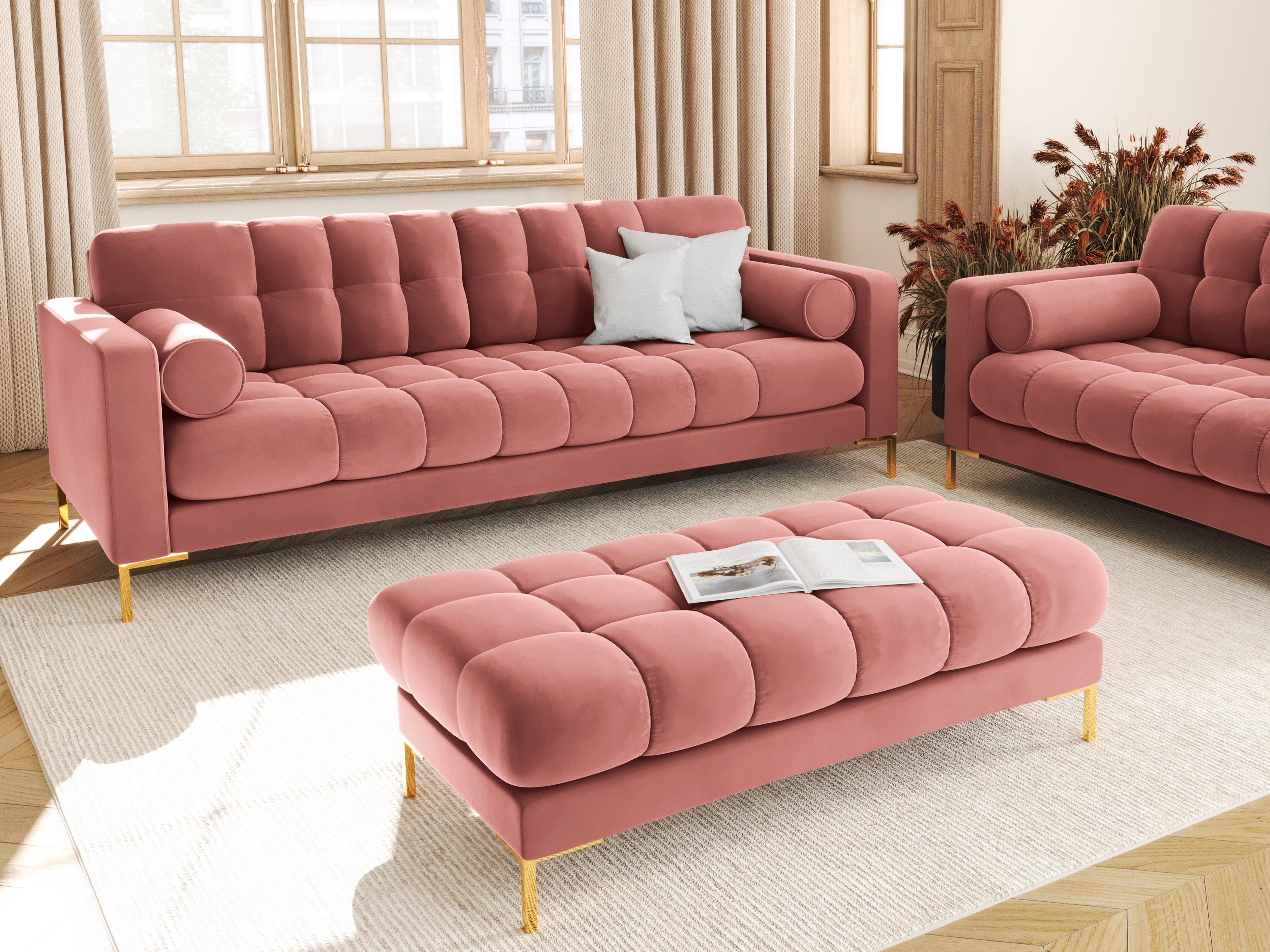 Sofa aksamitna 3-osobowa BALI różowy ze złotą podstawą Cosmopolitan Design Eye on Design