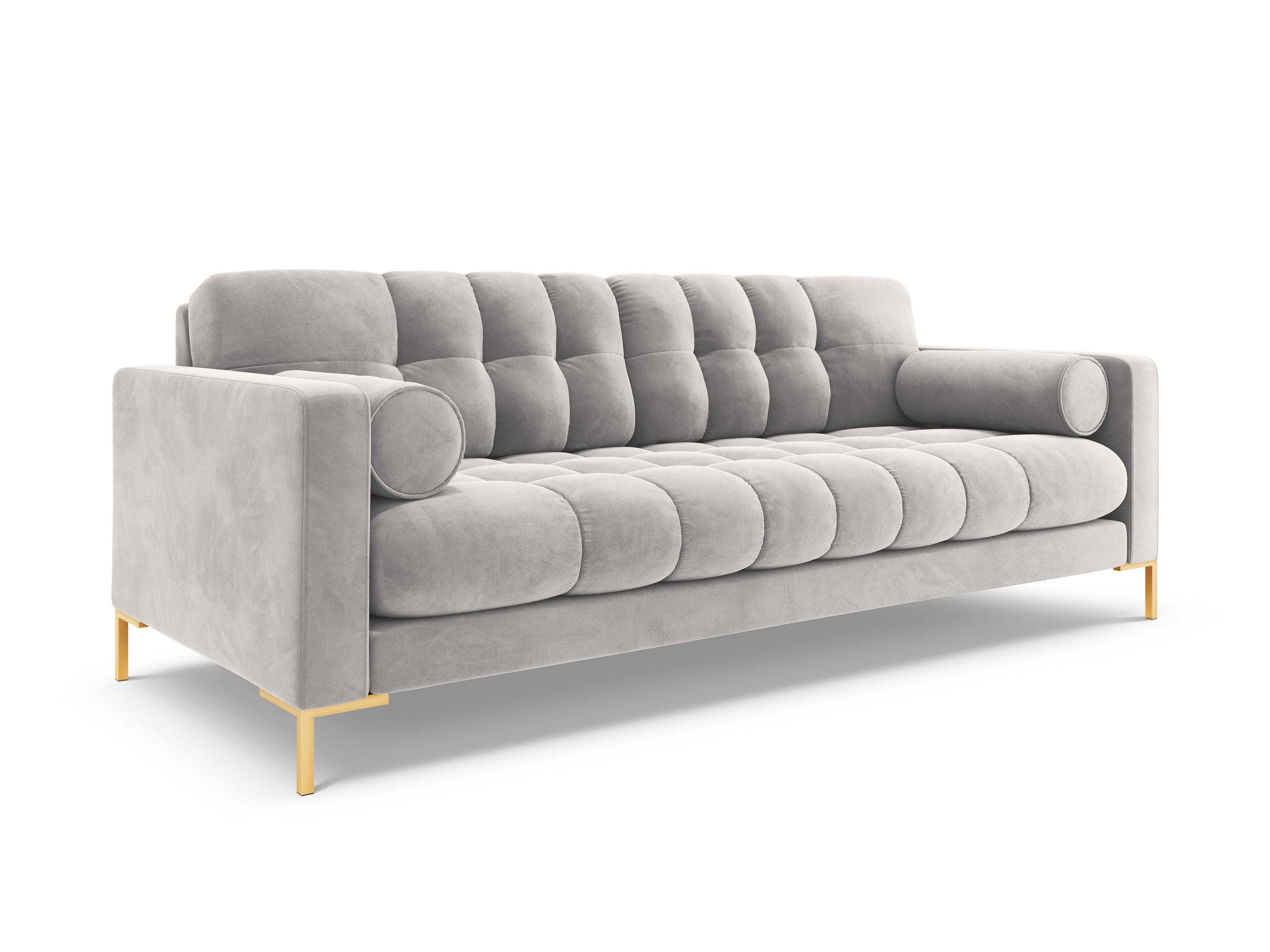 Sofa aksamitna 3-osobowa BALI srebrny ze złotą podstawą Cosmopolitan Design Eye on Design
