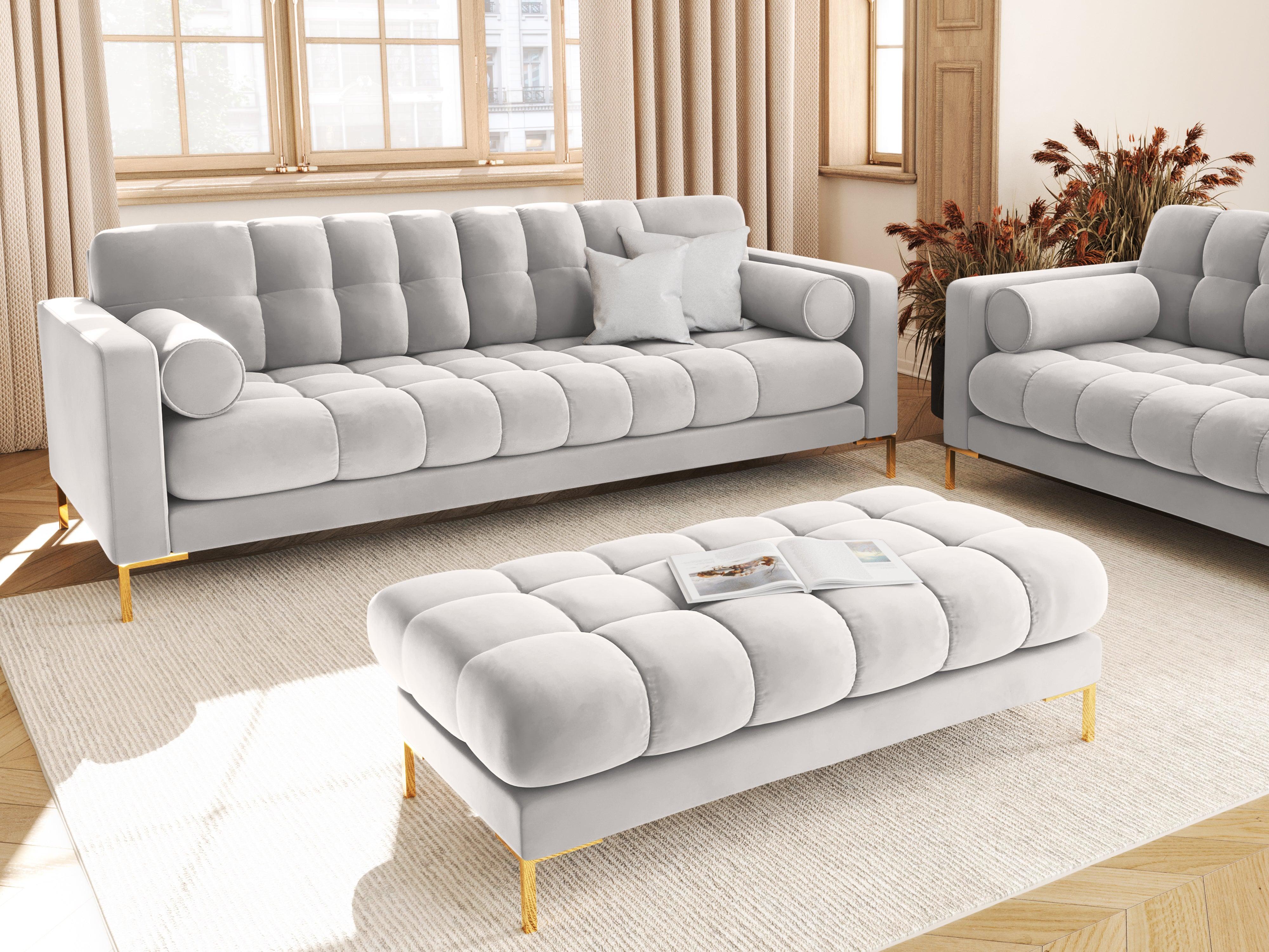 Sofa aksamitna 3-osobowa BALI srebrny ze złotą podstawą Cosmopolitan Design Eye on Design
