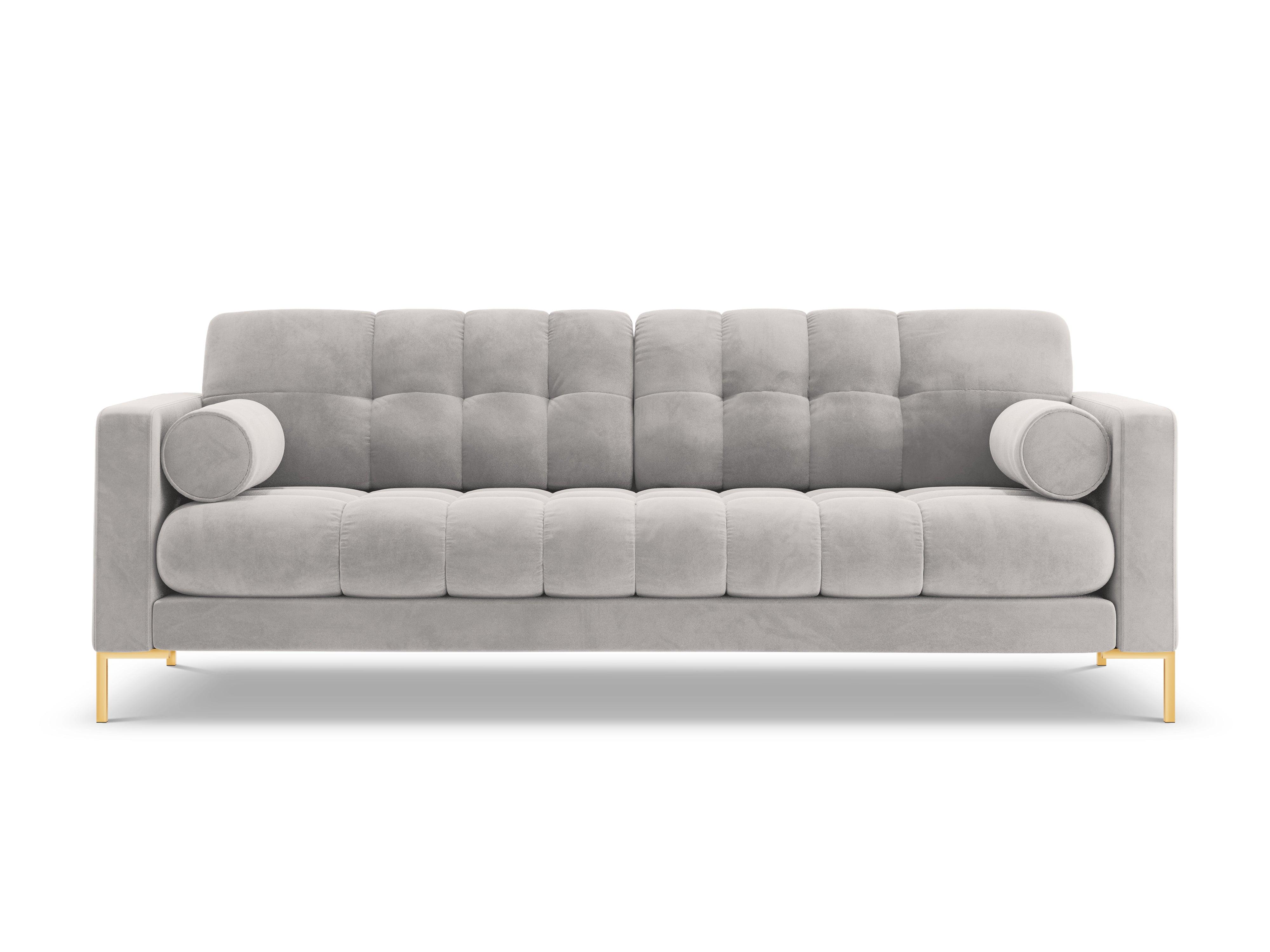 Sofa aksamitna 3-osobowa BALI srebrny ze złotą podstawą Cosmopolitan Design Eye on Design