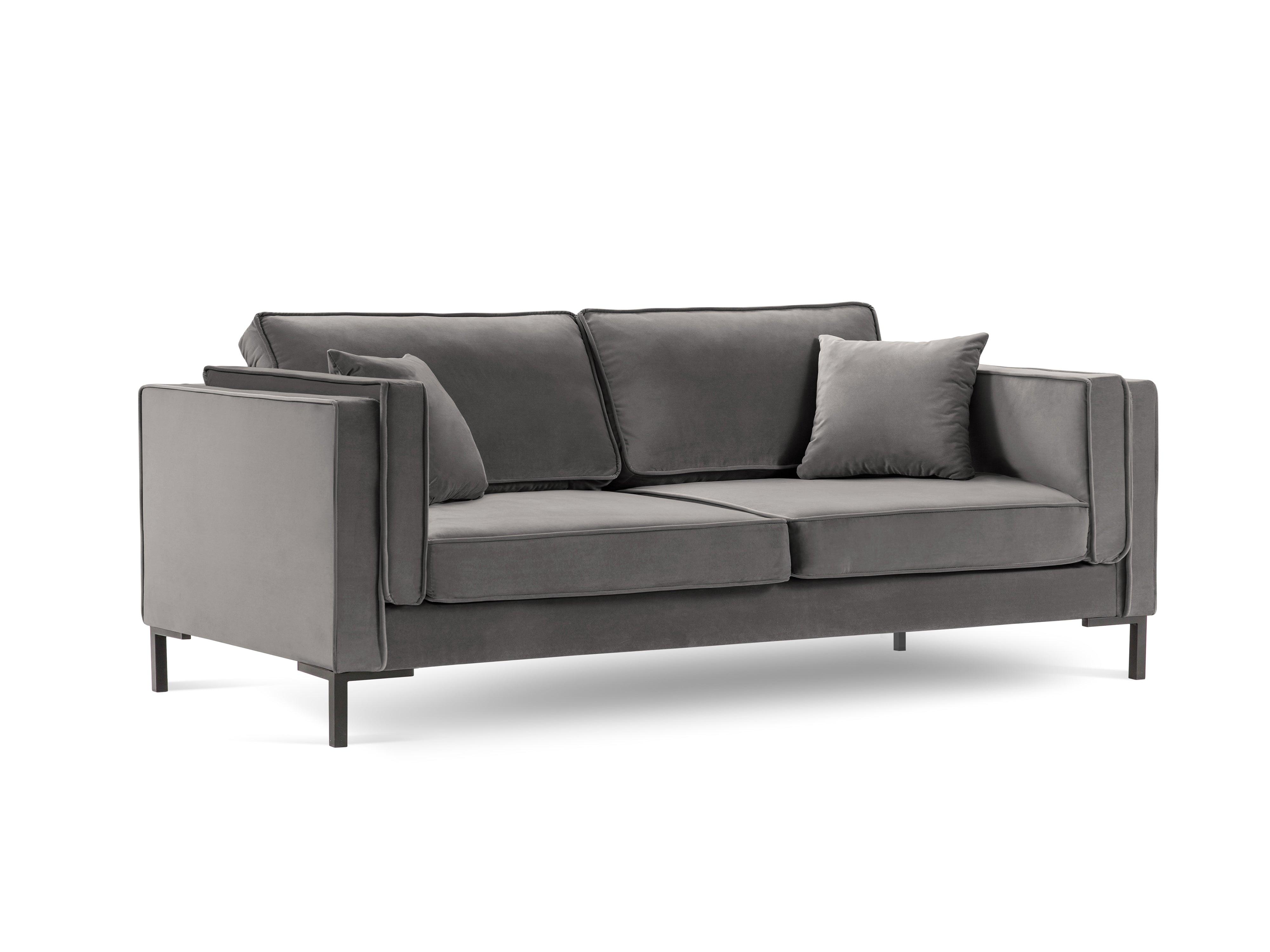Sofa aksamitna 3-osobowa LUIS jasnoszary z czarną podstawą Milo Casa Eye on Design