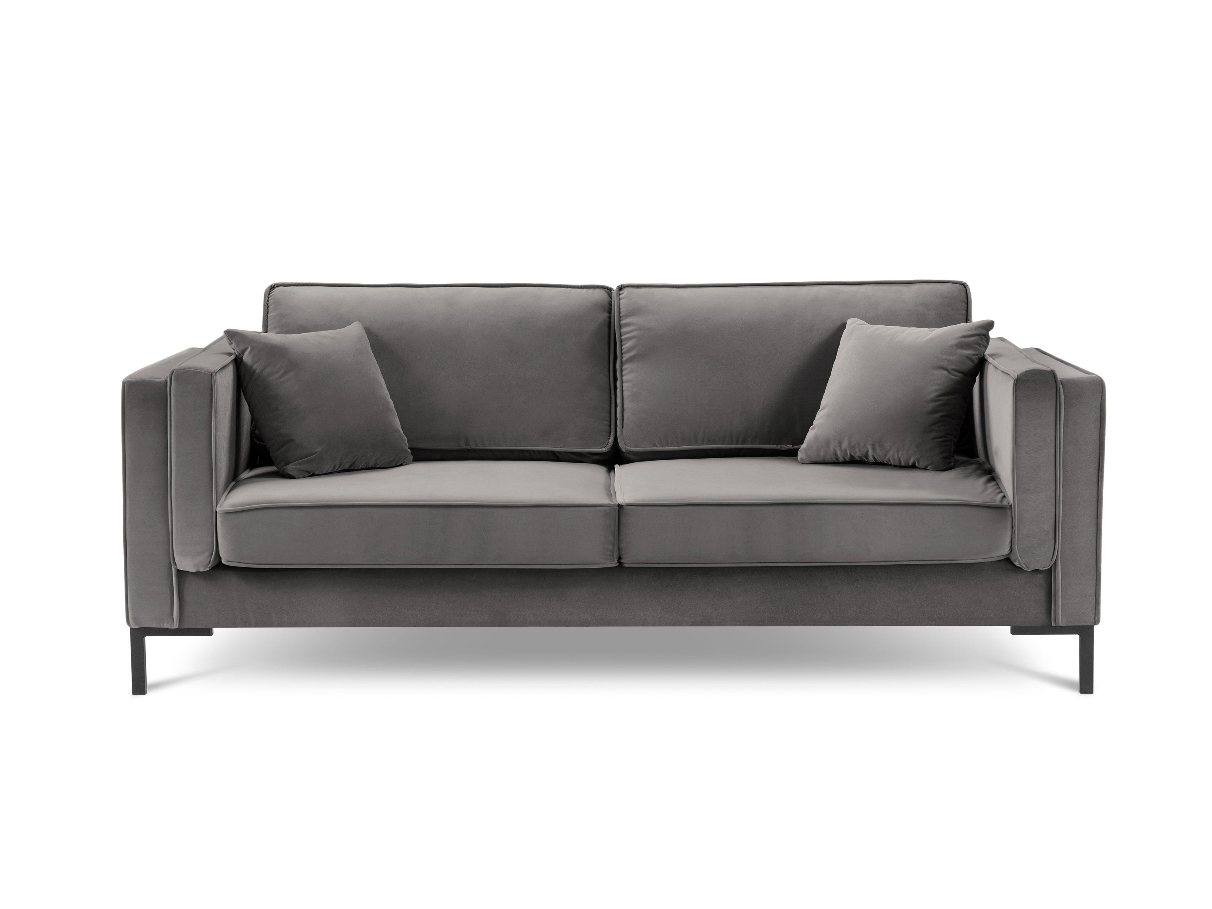 Sofa aksamitna 3-osobowa LUIS jasnoszary z czarną podstawą Milo Casa Eye on Design