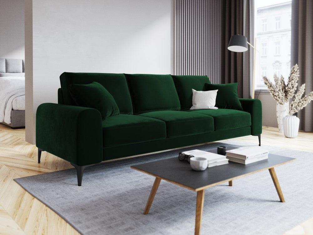 Sofa aksamitna 3-osobowa MADARA butelkowa zieleń z czarną podstawą Mazzini Sofas Eye on Design
