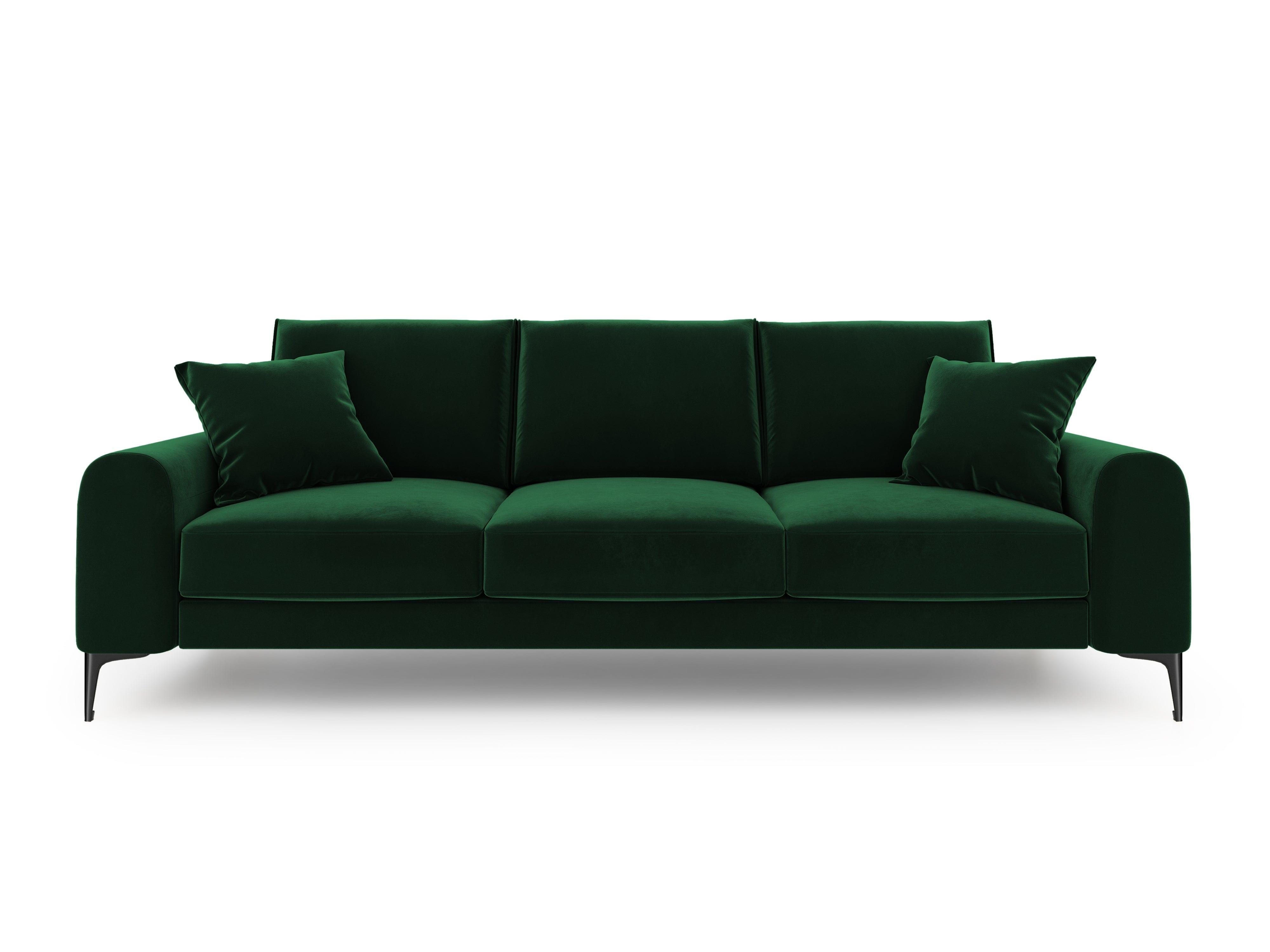 Sofa aksamitna 3-osobowa MADARA butelkowa zieleń z czarną podstawą Mazzini Sofas Eye on Design