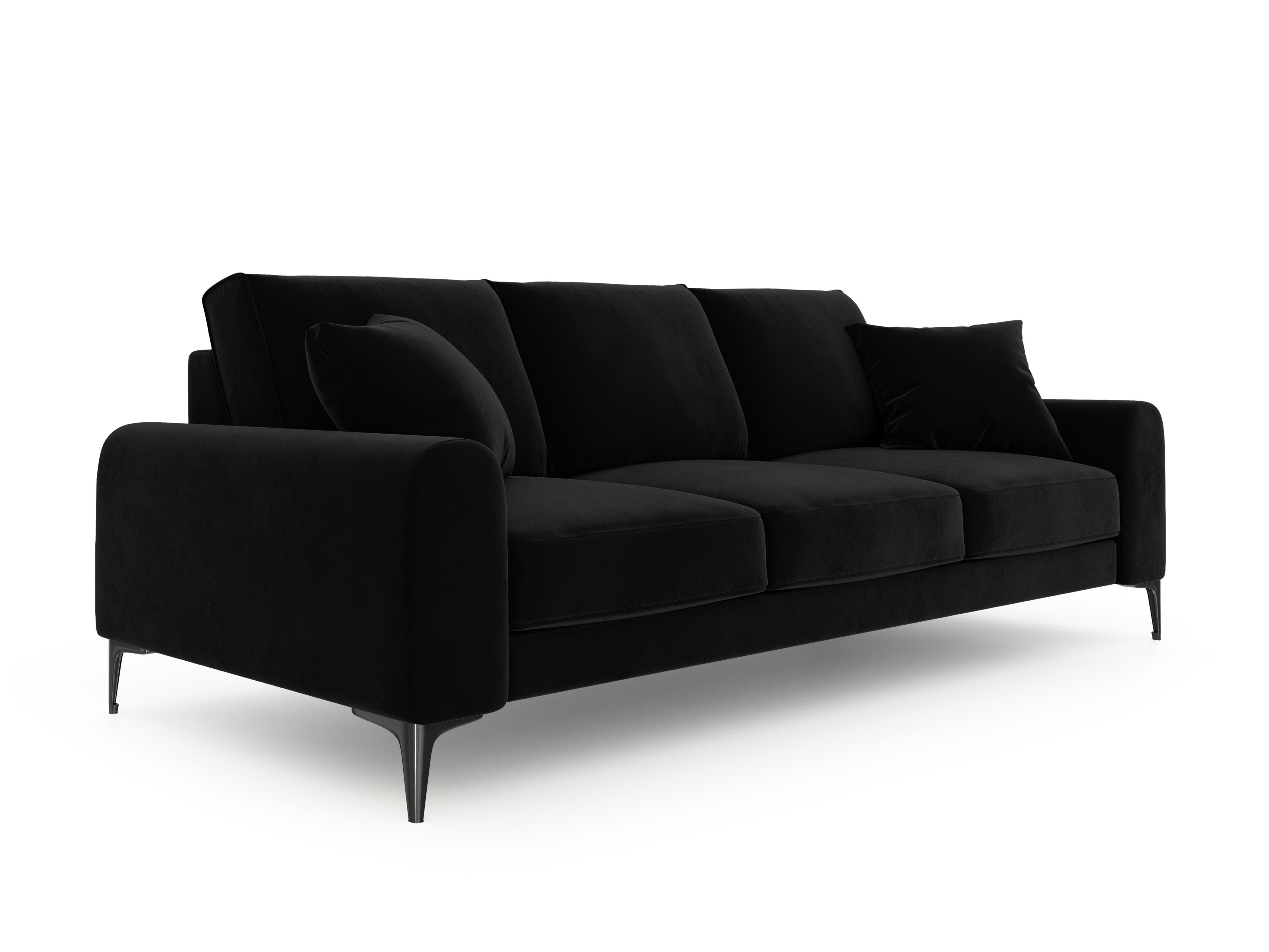 Sofa aksamitna 3-osobowa MADARA czarny z czarną podstawą Mazzini Sofas Eye on Design