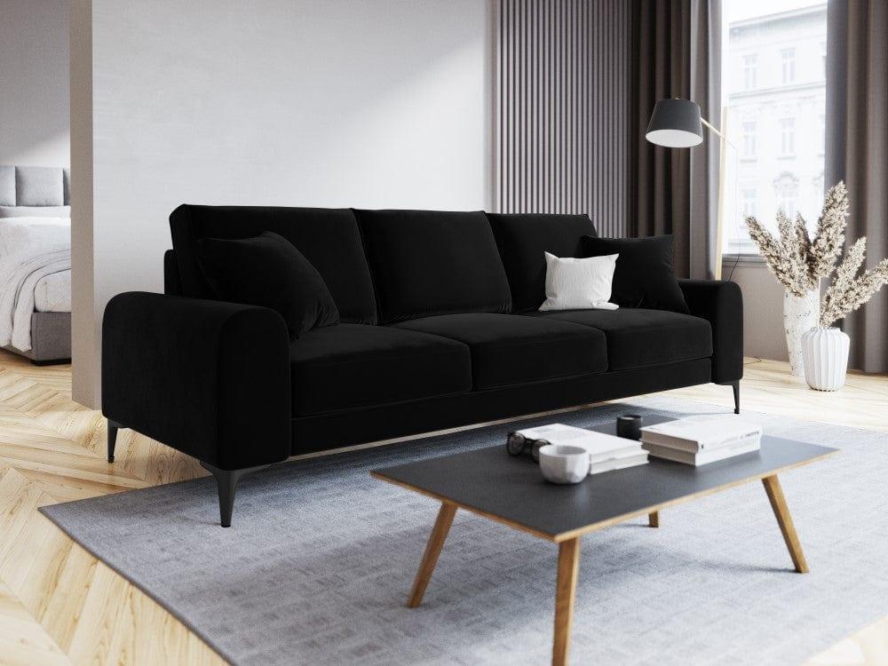 Sofa aksamitna 3-osobowa MADARA czarny z czarną podstawą Mazzini Sofas Eye on Design