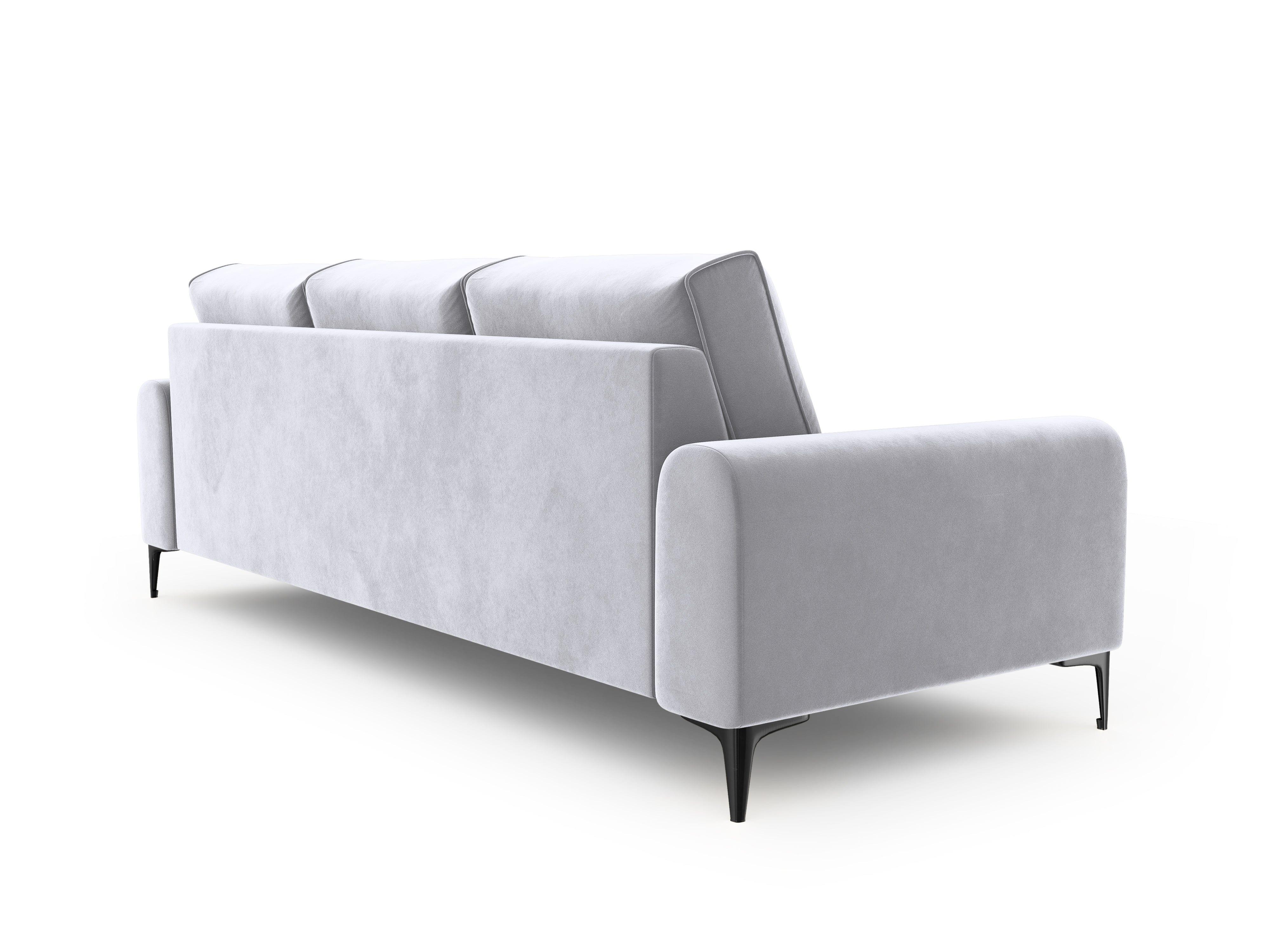 Sofa aksamitna 3-osobowa MADARA srebrny z czarną podstawą Mazzini Sofas Eye on Design