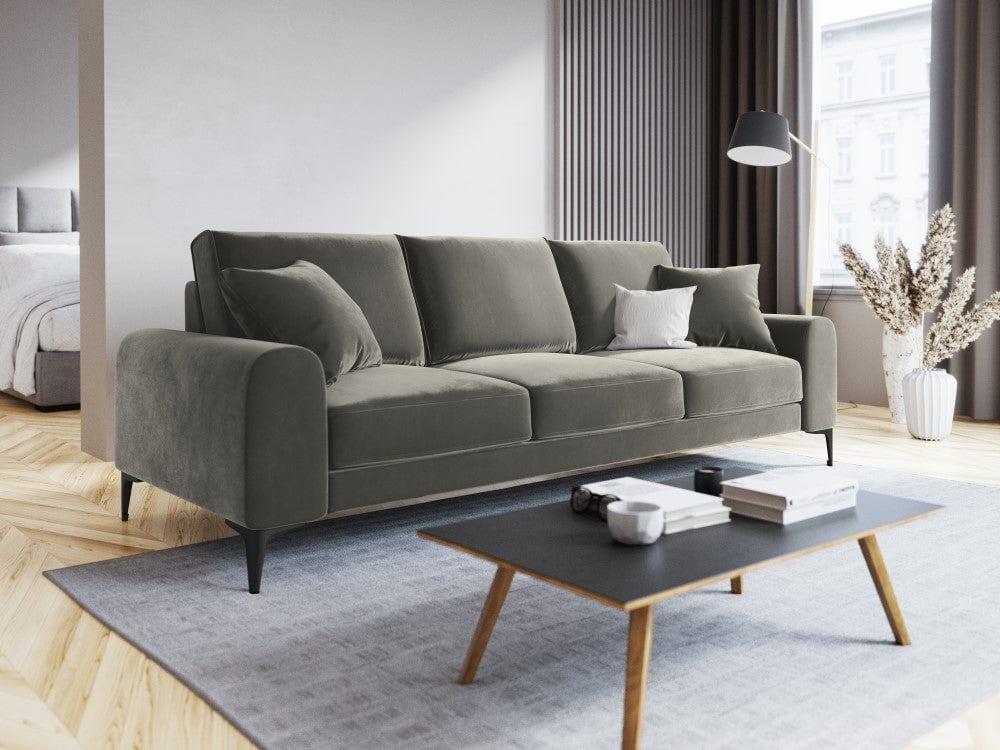 Sofa aksamitna 3-osobowa MADARA szary z czarną podstawą Mazzini Sofas Eye on Design