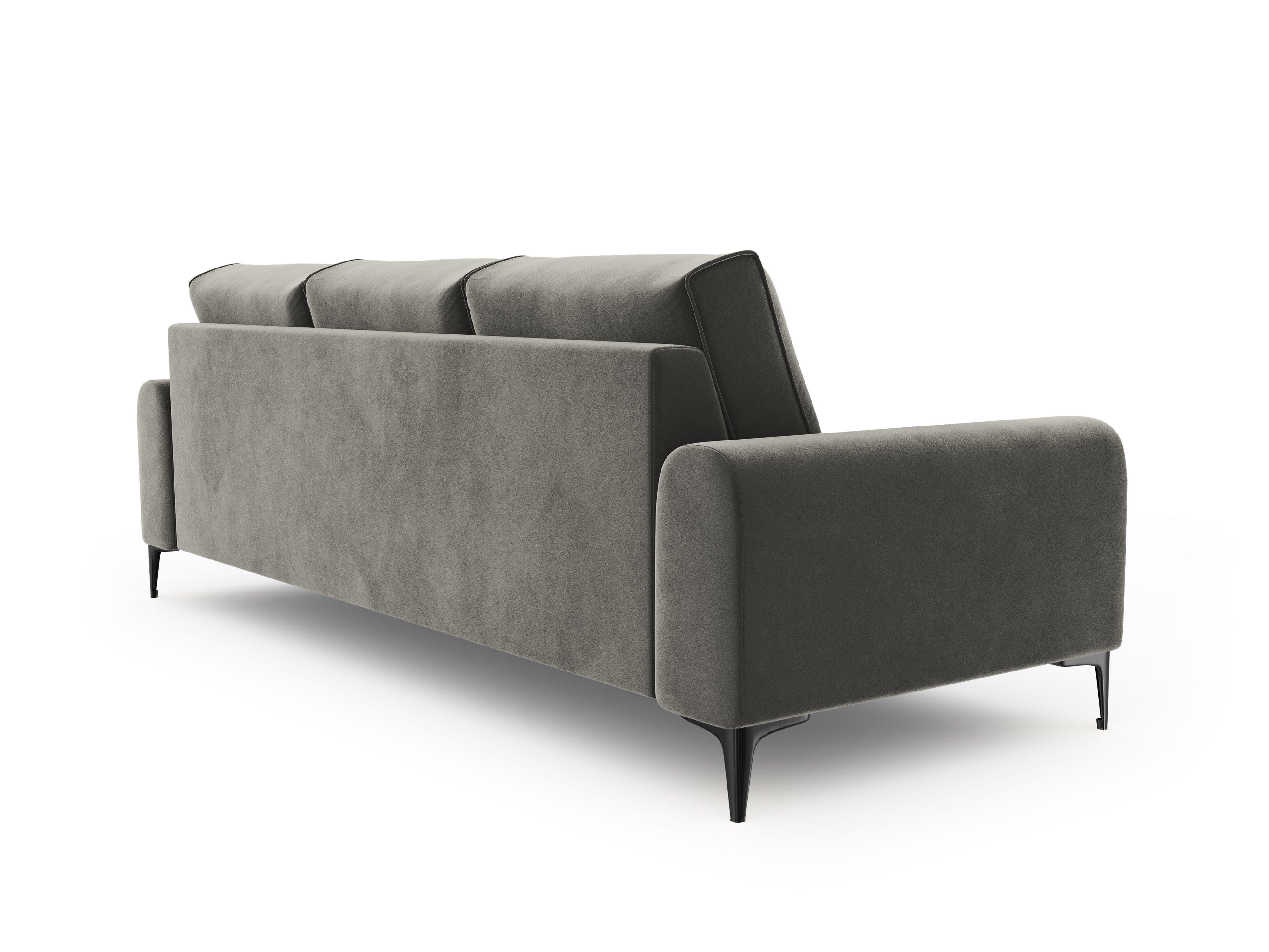 Sofa aksamitna 3-osobowa MADARA szary z czarną podstawą Mazzini Sofas Eye on Design