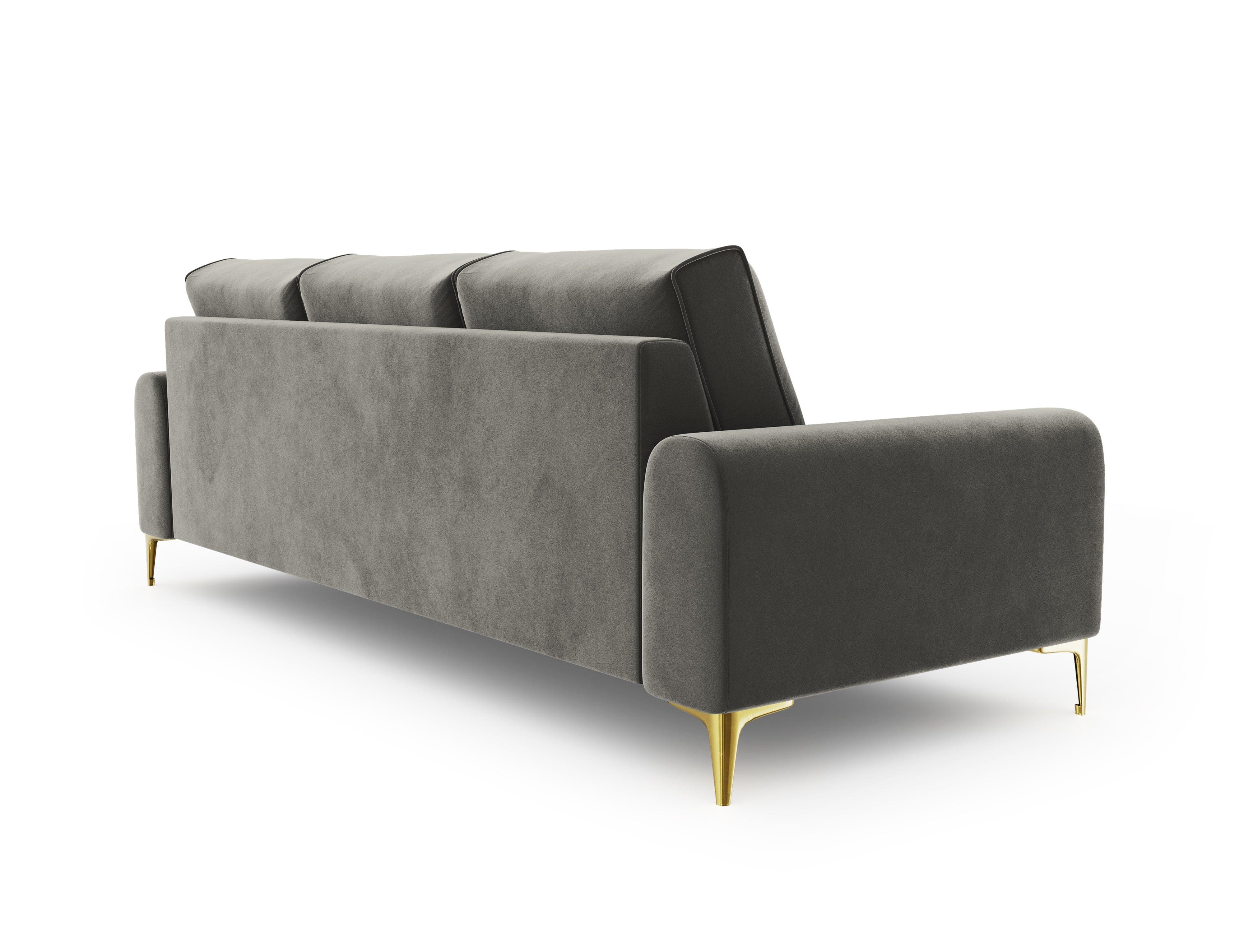 Sofa aksamitna 3-osobowa MADARA szary ze złotą podstawą Mazzini Sofas Eye on Design