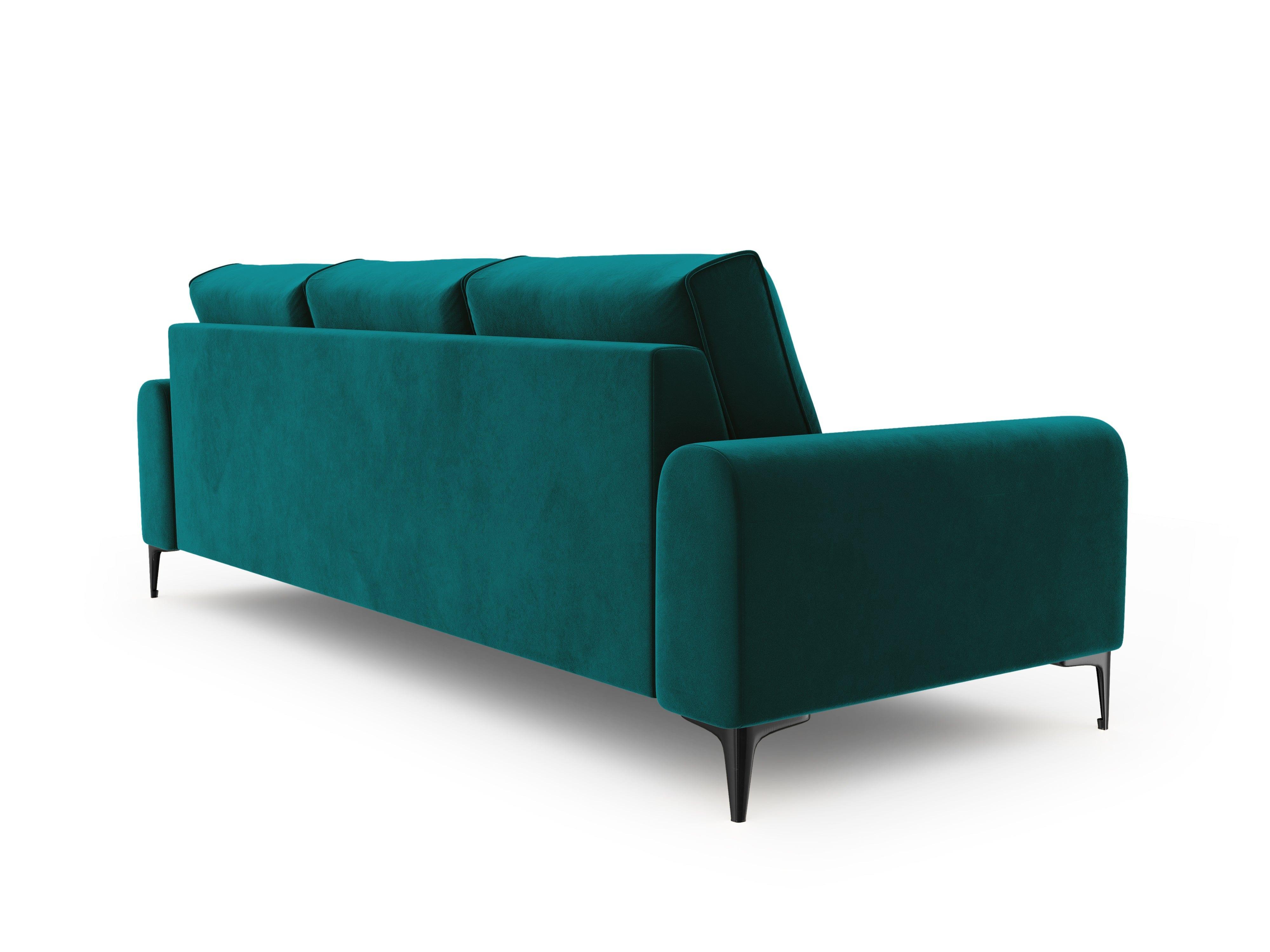 Sofa aksamitna 3-osobowa MADARA turkusowy z czarną podstawą Mazzini Sofas Eye on Design