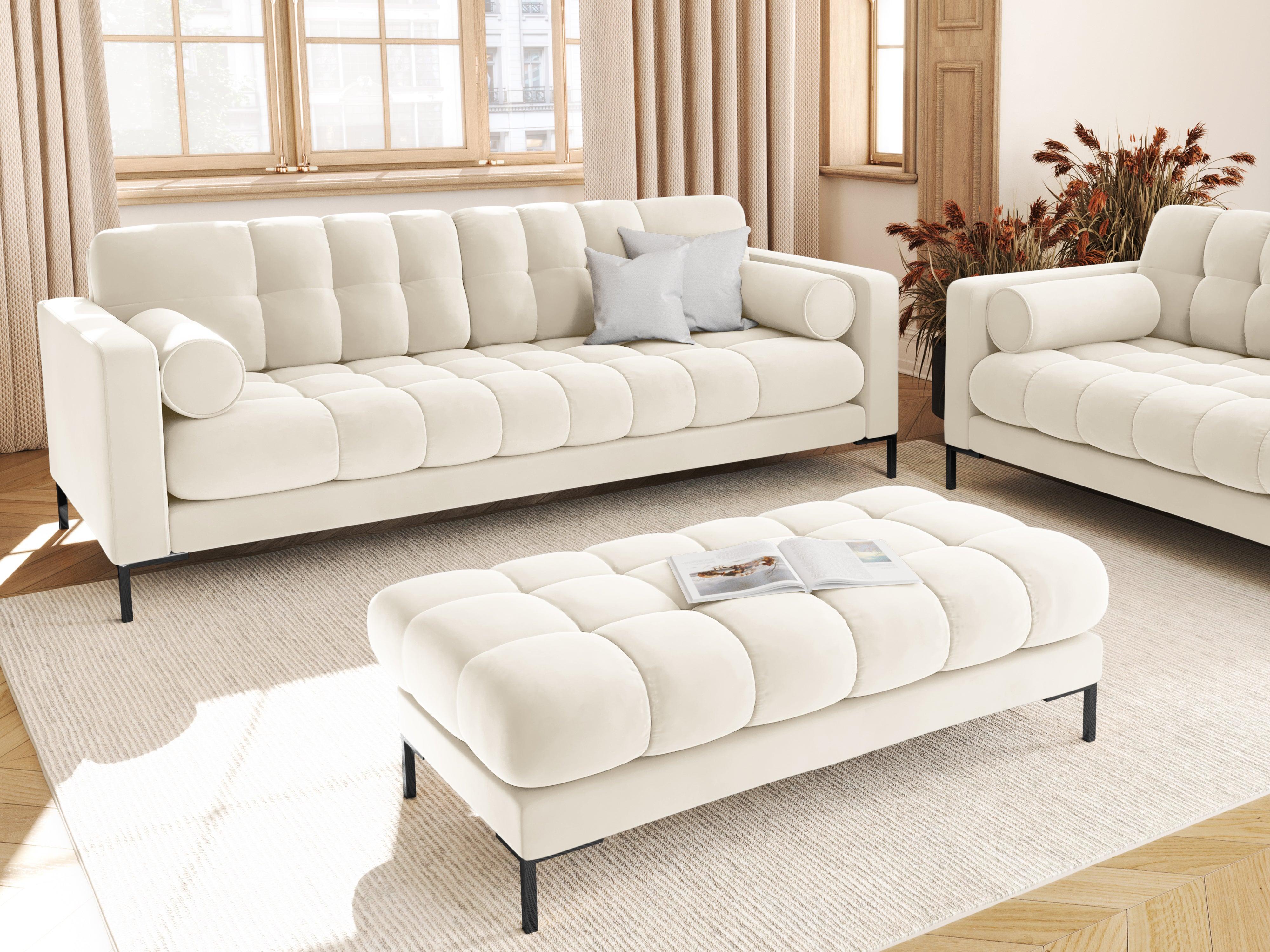 Sofa aksamitna 4-osobowa BALI jasnobeżowy z czarną podstawą Cosmopolitan Design Eye on Design