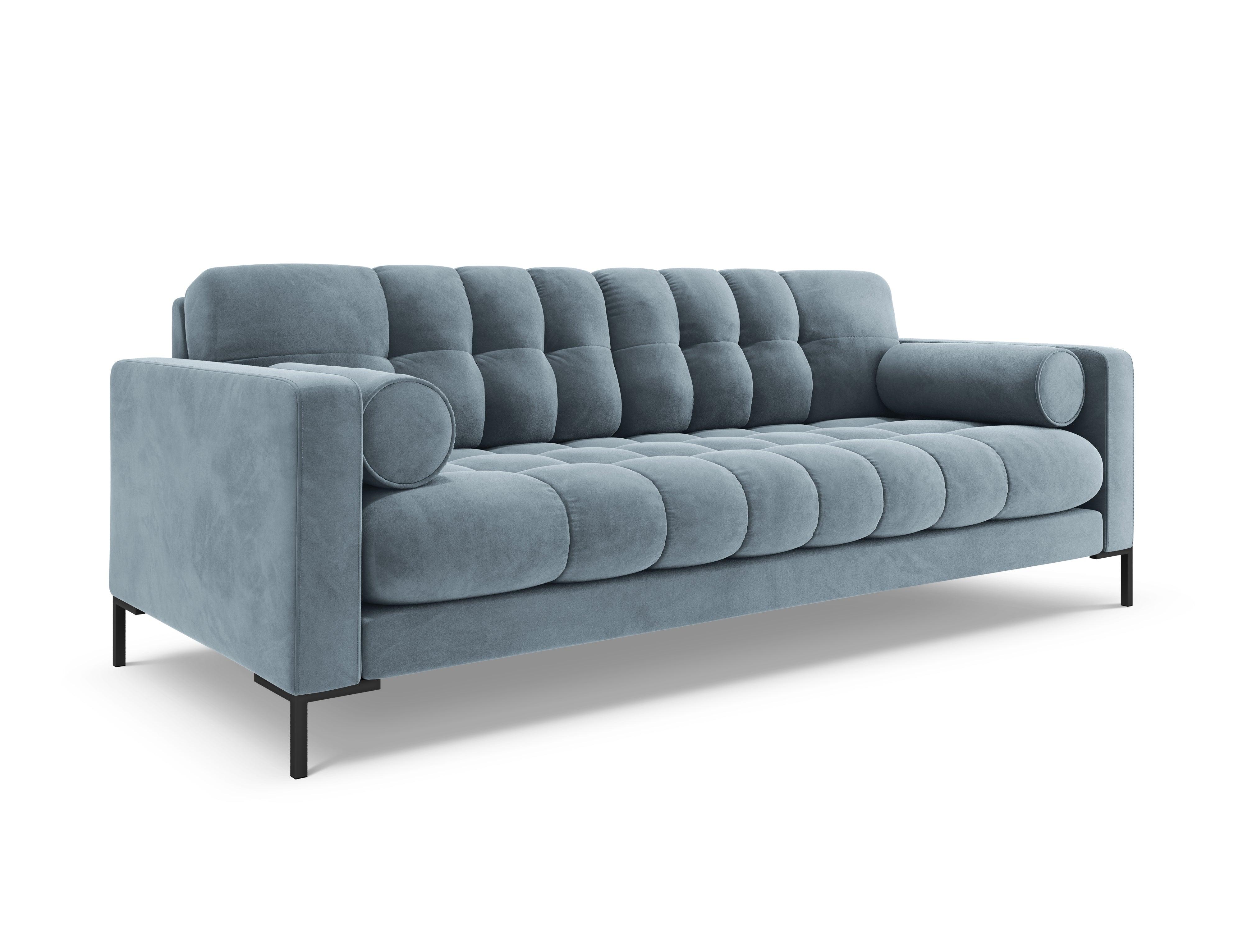 Sofa aksamitna 4-osobowa BALI jasnoniebieski z czarną podstawą – Cosmopolitan Design
