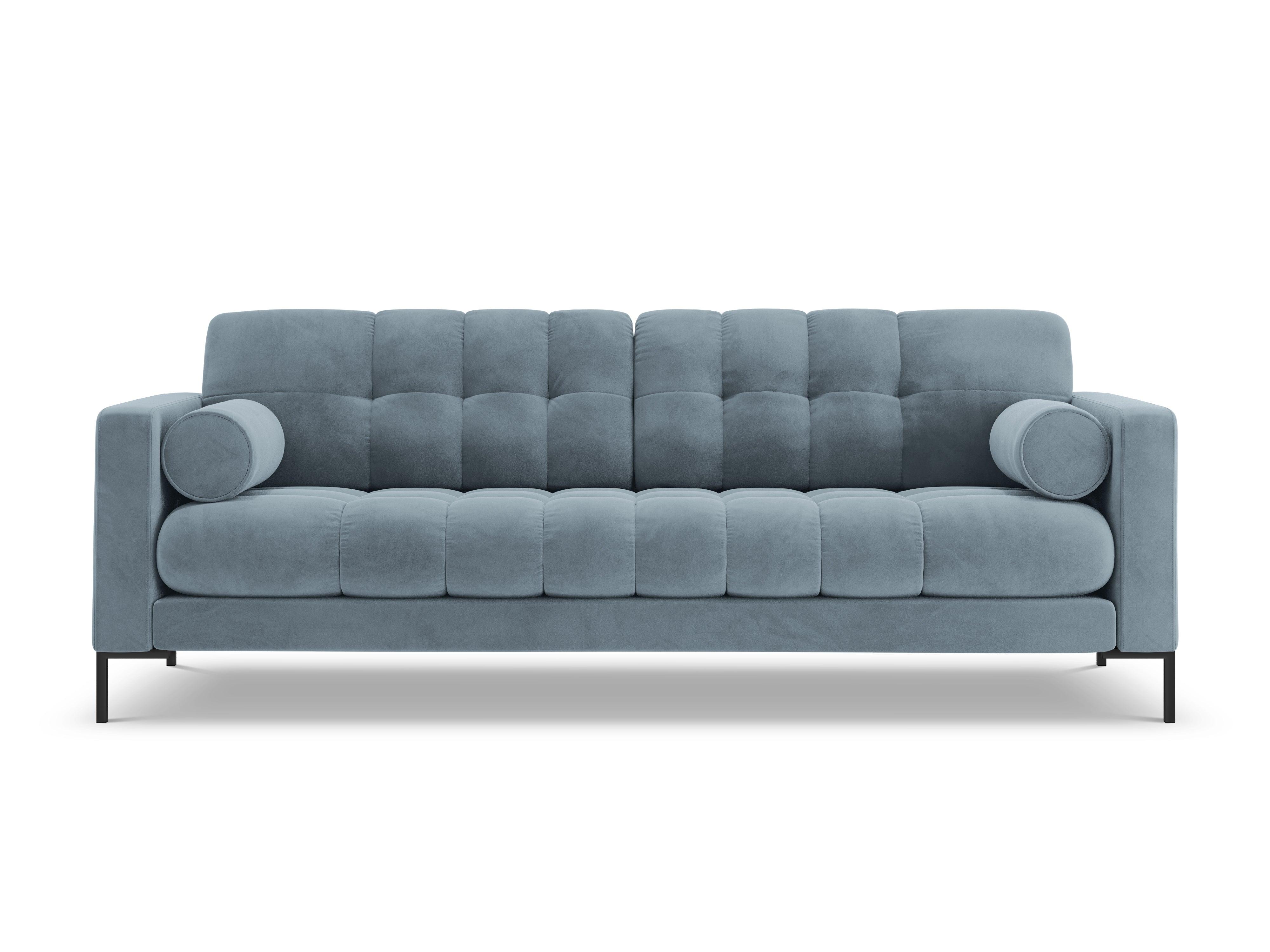 Sofa aksamitna 4-osobowa BALI jasnoniebieski z czarną podstawą – Cosmopolitan Design