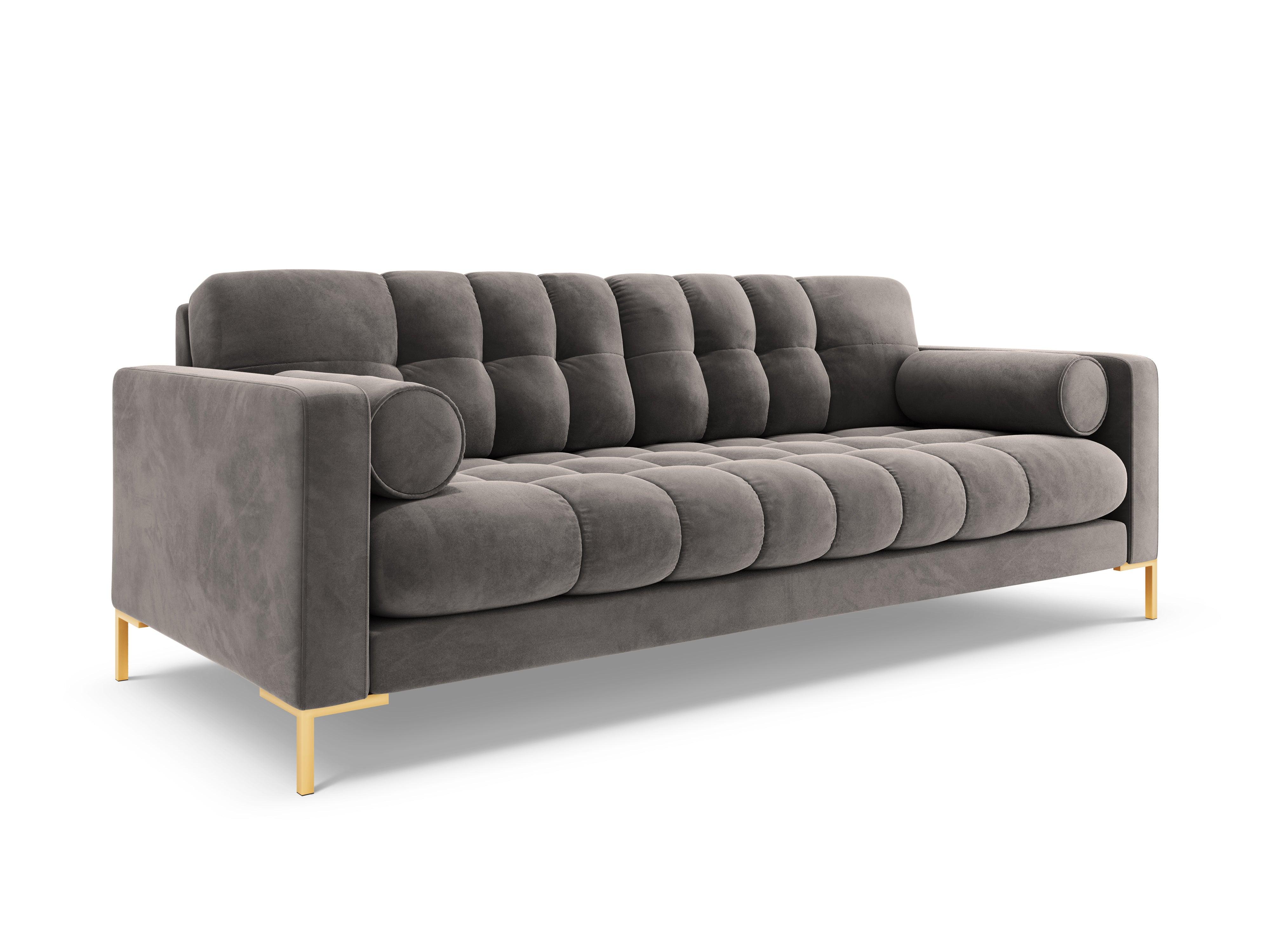 Sofa aksamitna 4-osobowa BALI jasnoszary ze złotą podstawą Cosmopolitan Design Eye on Design