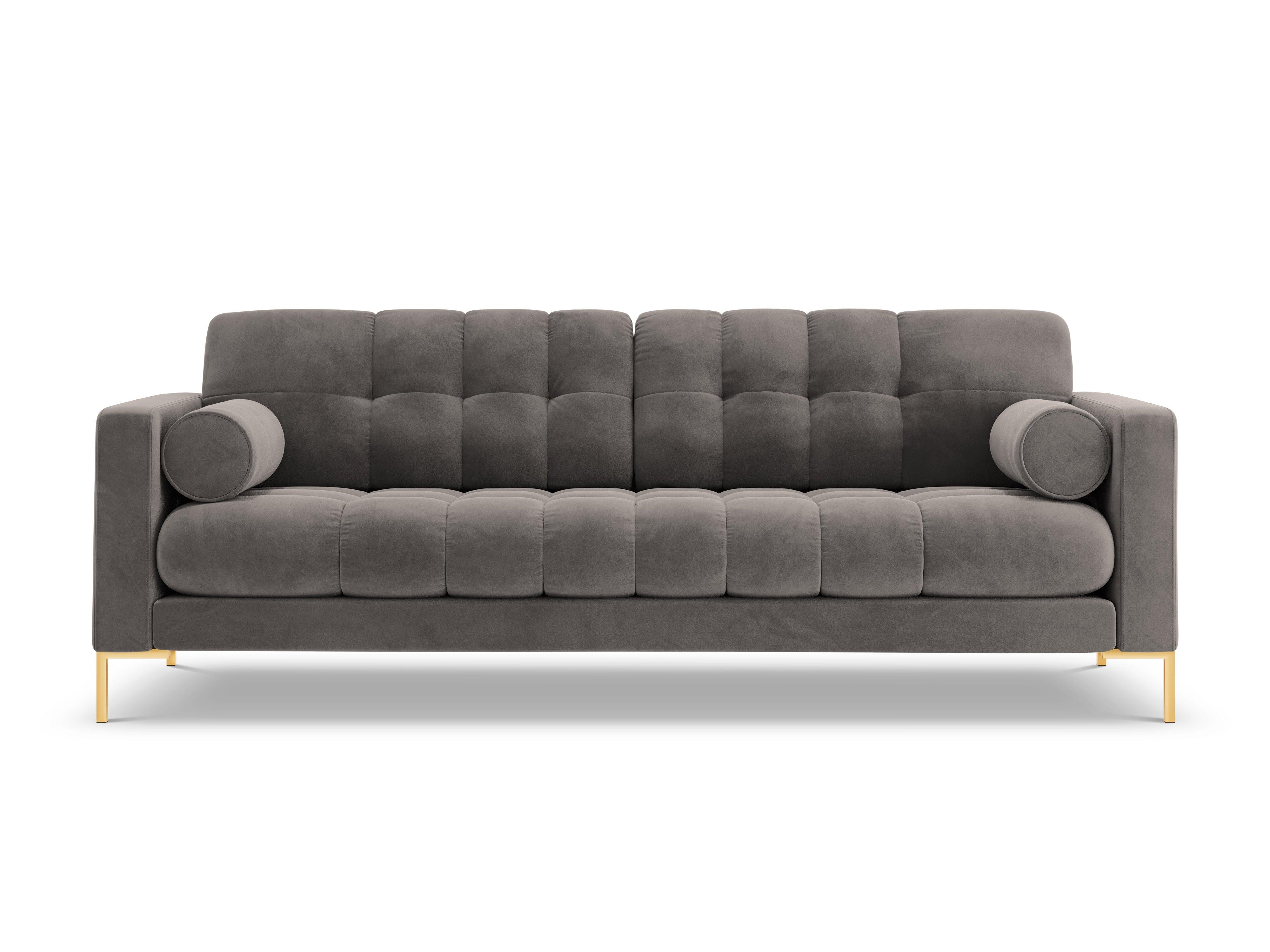 Sofa aksamitna 4-osobowa BALI jasnoszary ze złotą podstawą Cosmopolitan Design Eye on Design