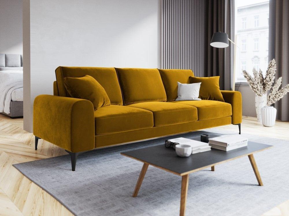 Sofa aksamitna 4-osobowa MADARA musztardowy z czarną podstawą Mazzini Sofas Eye on Design