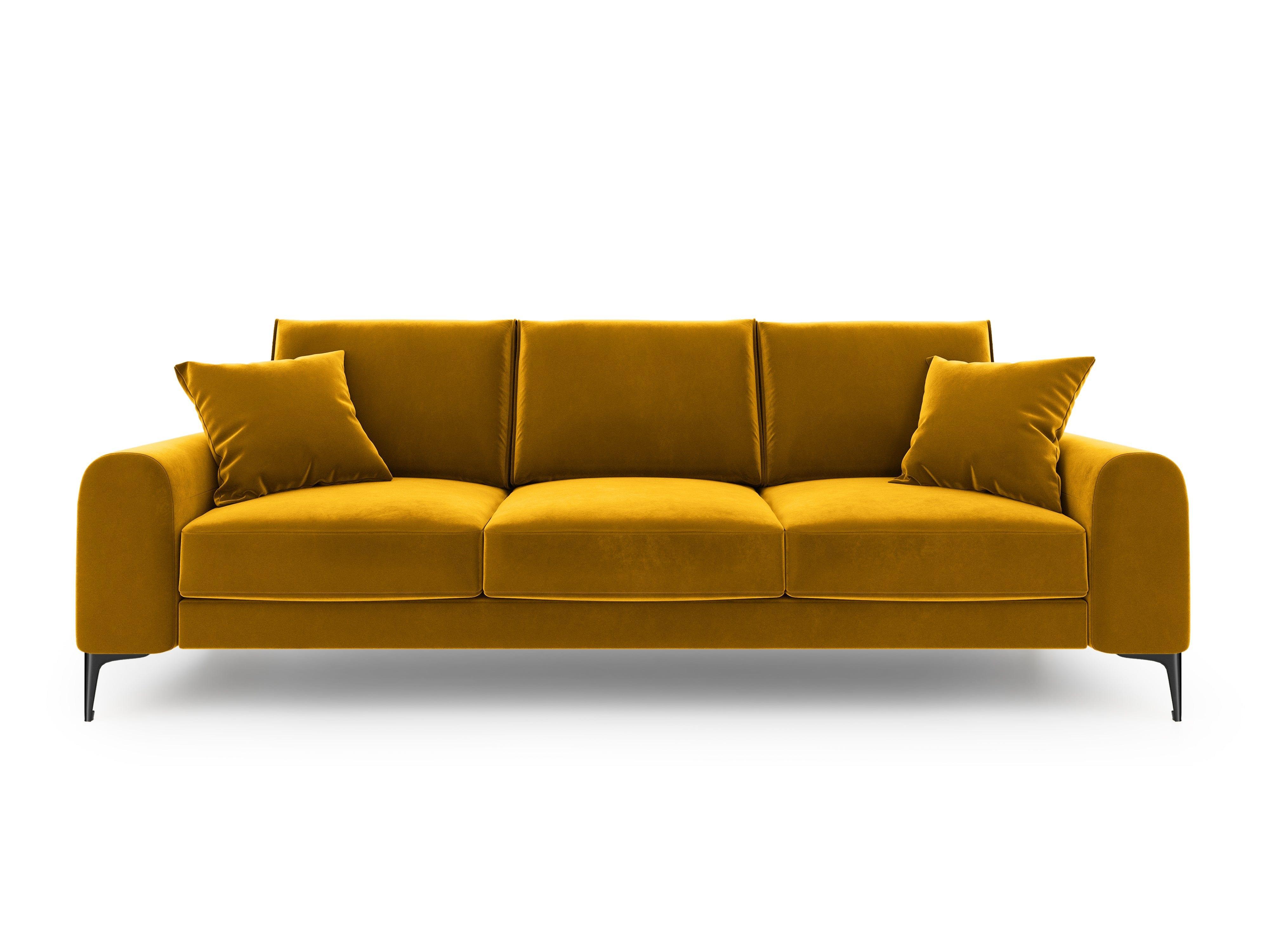 Sofa aksamitna 4-osobowa MADARA musztardowy z czarną podstawą Mazzini Sofas Eye on Design