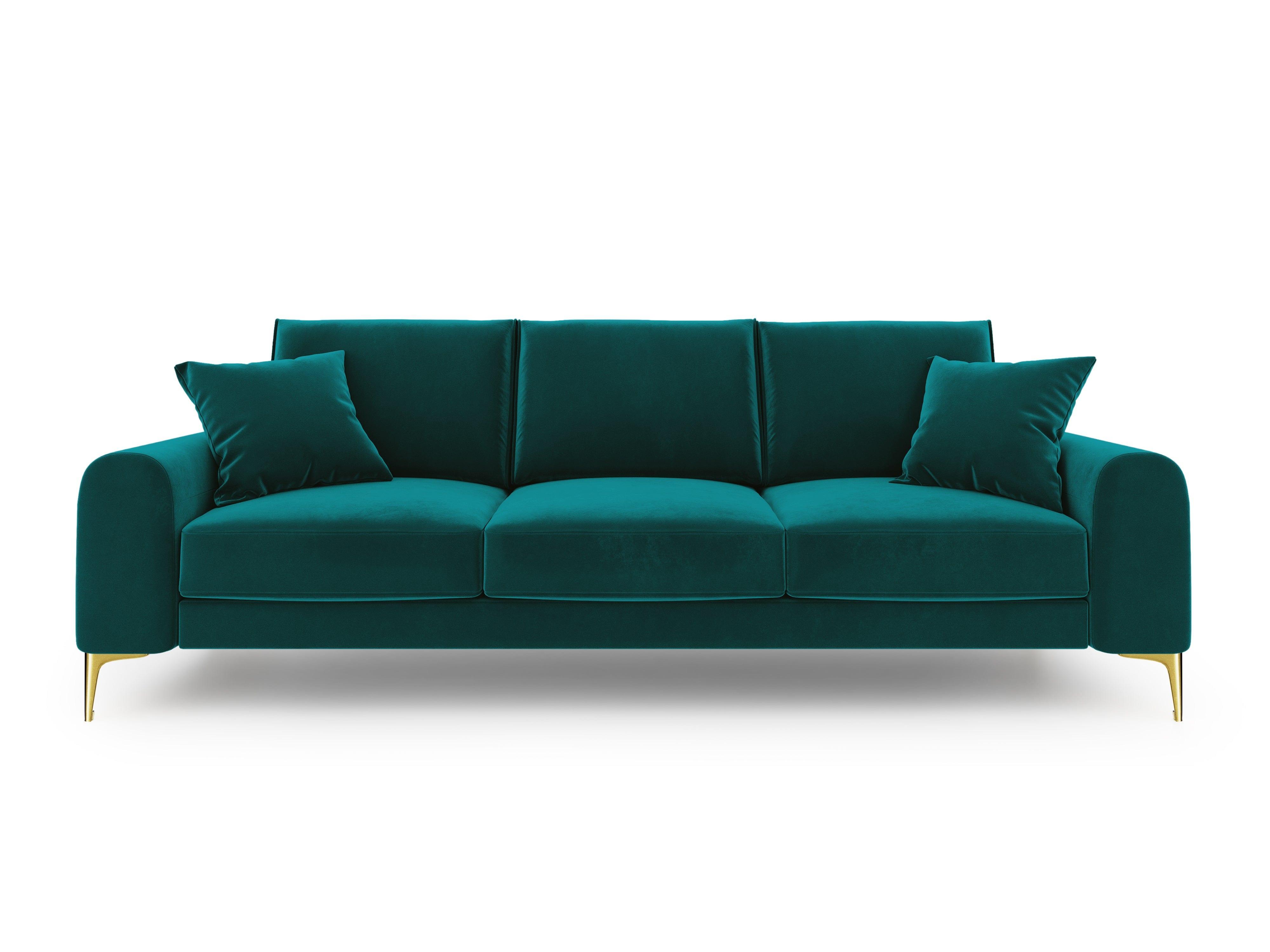 Sofa aksamitna 4-osobowa MADARA turkusowy ze złotą podstawą Mazzini Sofas Eye on Design