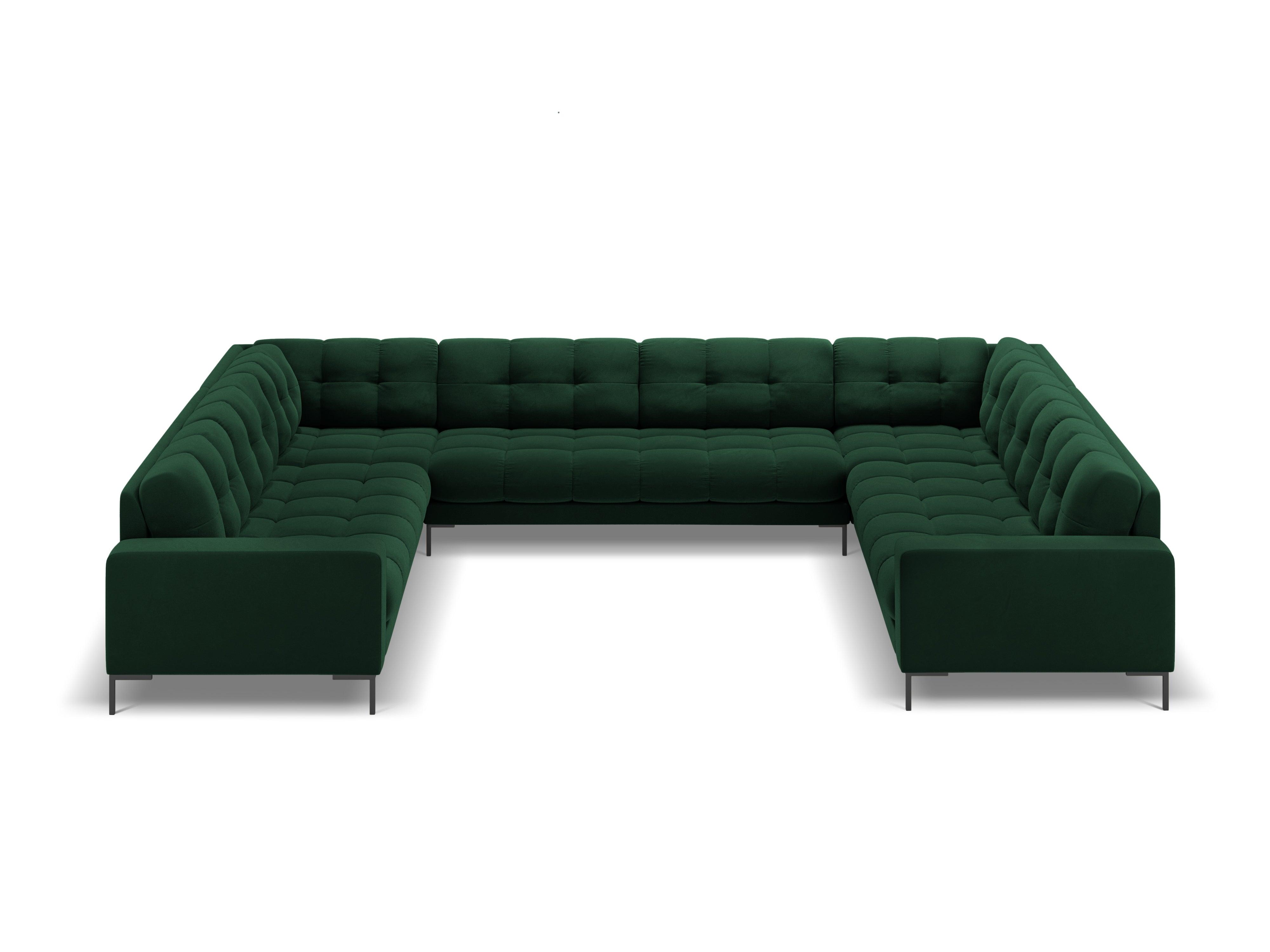 Sofa aksamitna panoramiczna 9-osobowa BALI butelkowa zieleń z czarną podstawą Cosmopolitan Design Eye on Design