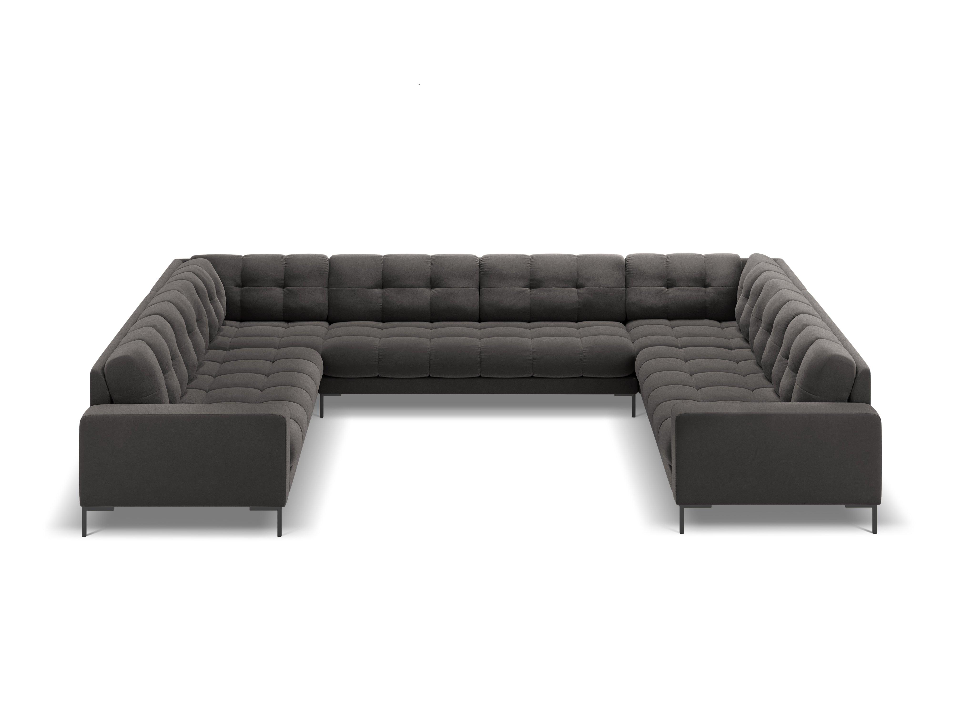 Sofa aksamitna panoramiczna 9-osobowa BALI ciemnoszary z czarną podstawą Cosmopolitan Design Eye on Design