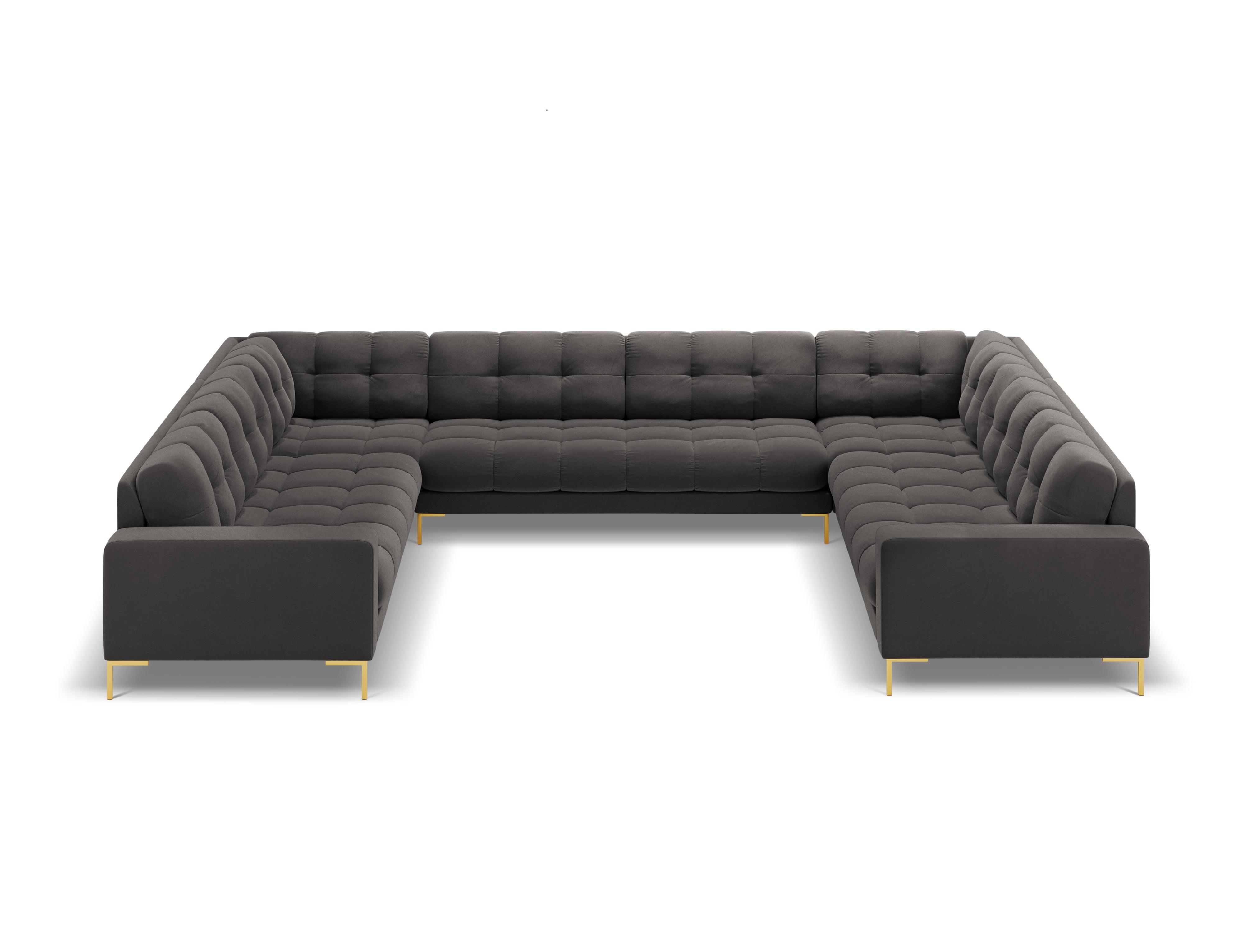 Sofa aksamitna panoramiczna 9-osobowa BALI ciemnoszary ze złotą podstawą Cosmopolitan Design Eye on Design