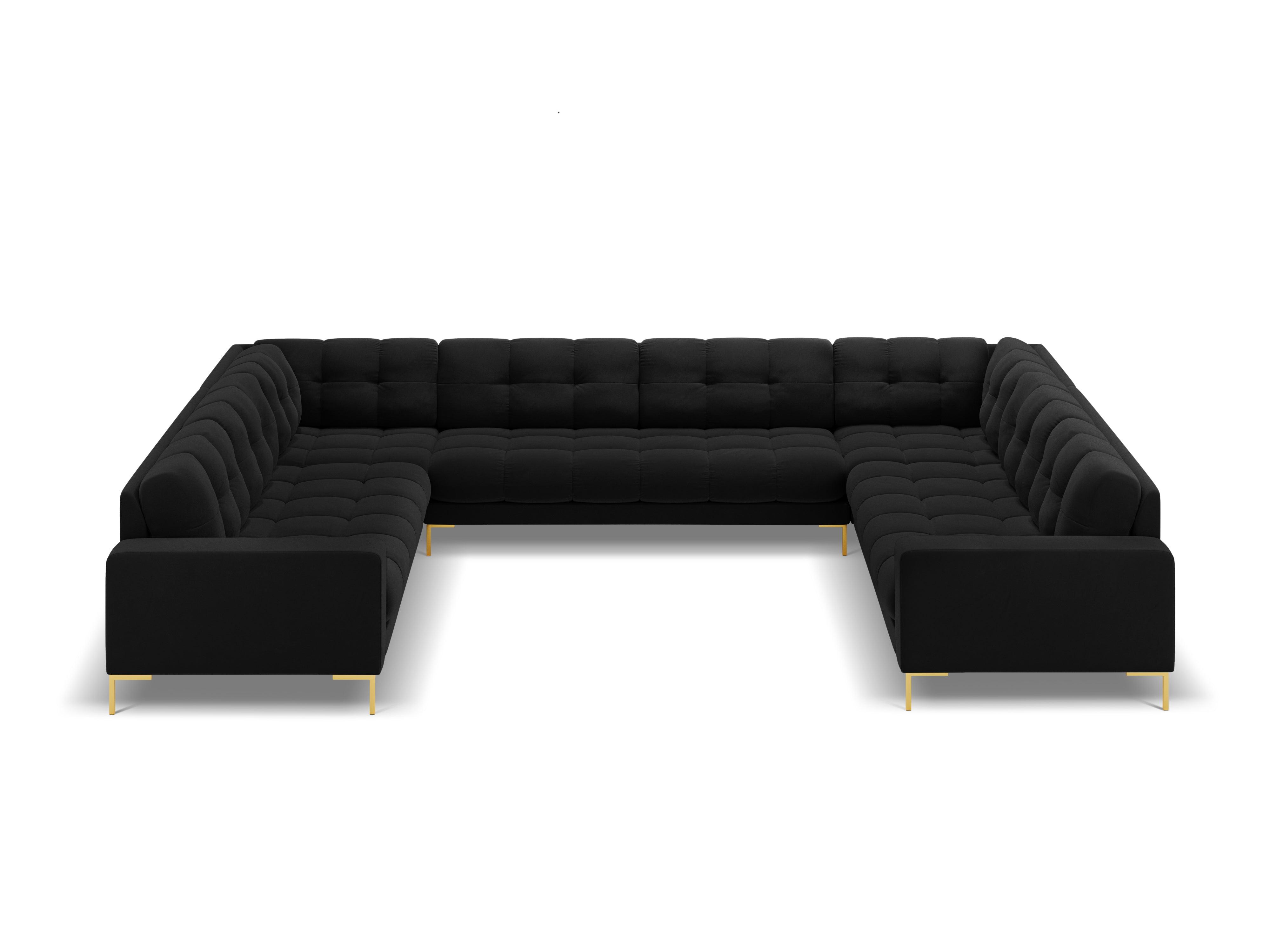 Sofa aksamitna panoramiczna 9-osobowa BALI czarny ze złotą podstawą Cosmopolitan Design Eye on Design