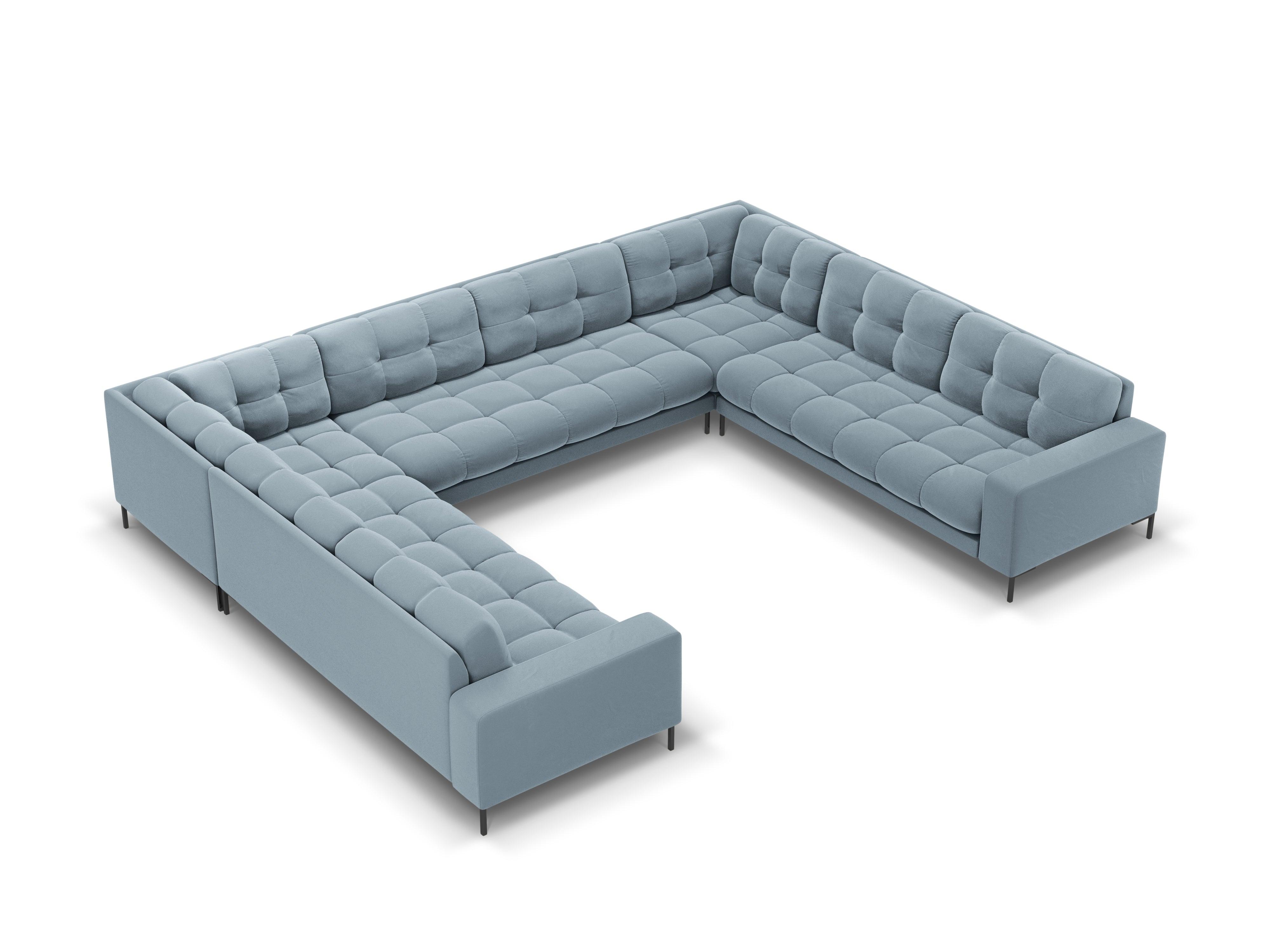 Sofa aksamitna panoramiczna 9-osobowa BALI jasnoniebieski z czarną podstawą – Cosmopolitan Design