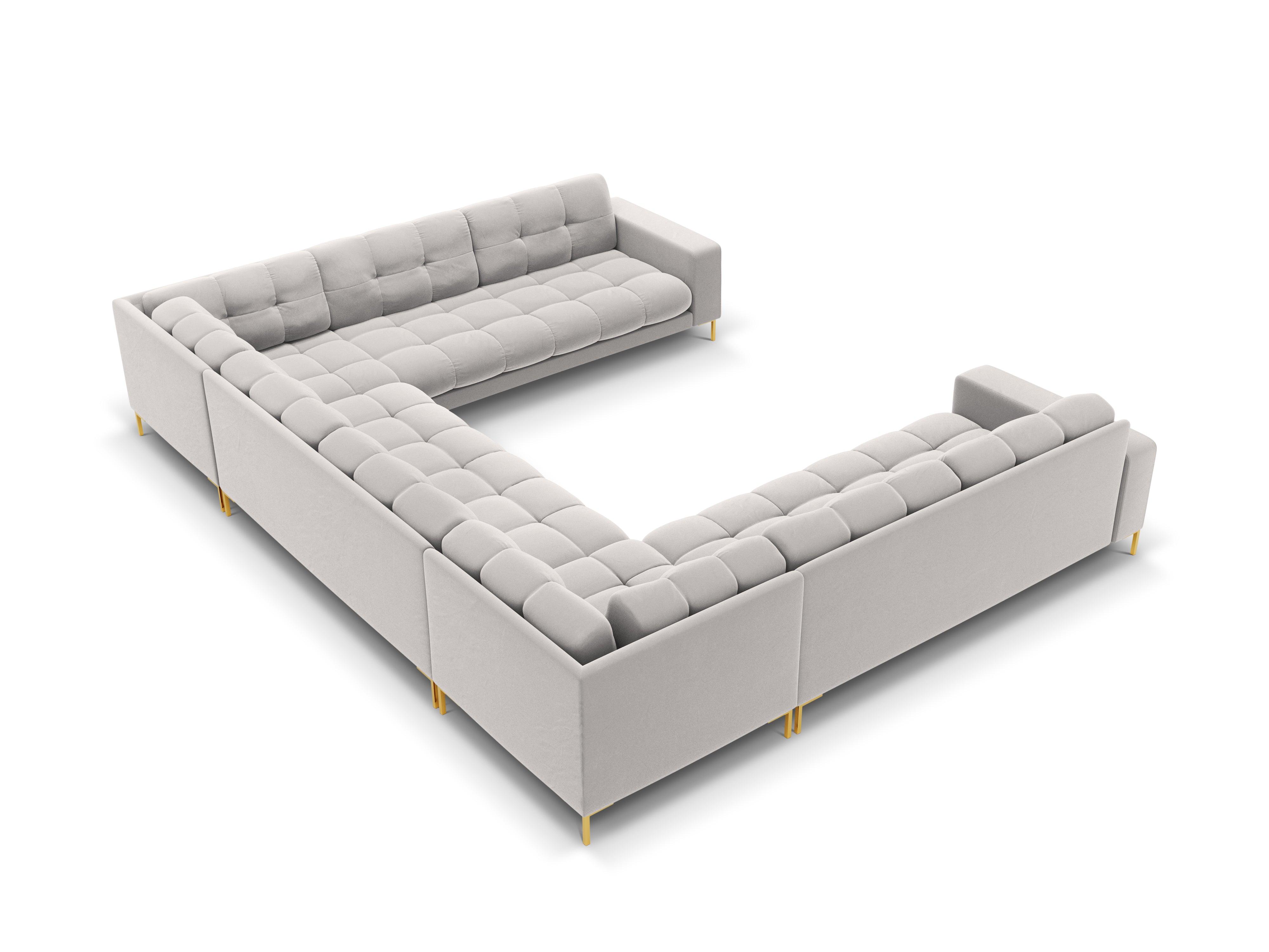 Sofa aksamitna panoramiczna 9-osobowa BALI srebrny ze złotą podstawą Cosmopolitan Design Eye on Design