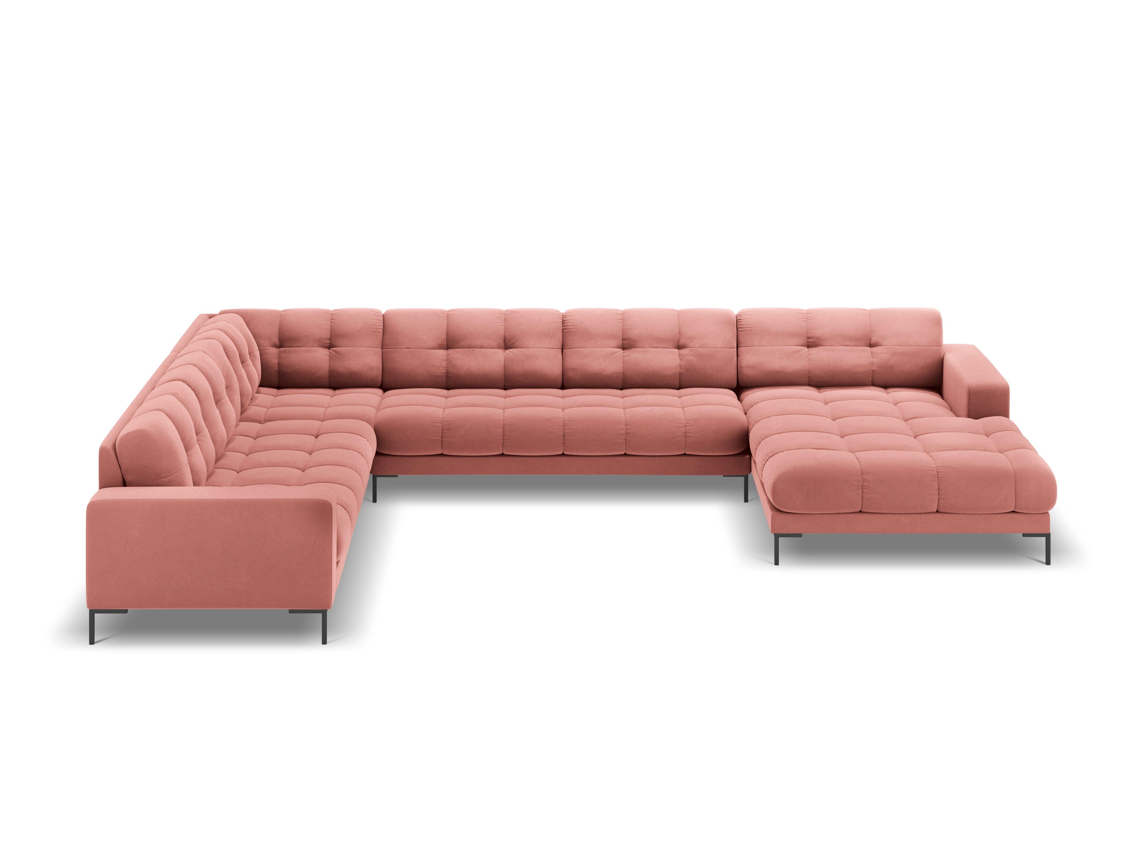 Sofa aksamitna panoramiczna lewostronna 7-osobowa BALI różowy z czarną podstawą Cosmopolitan Design Eye on Design