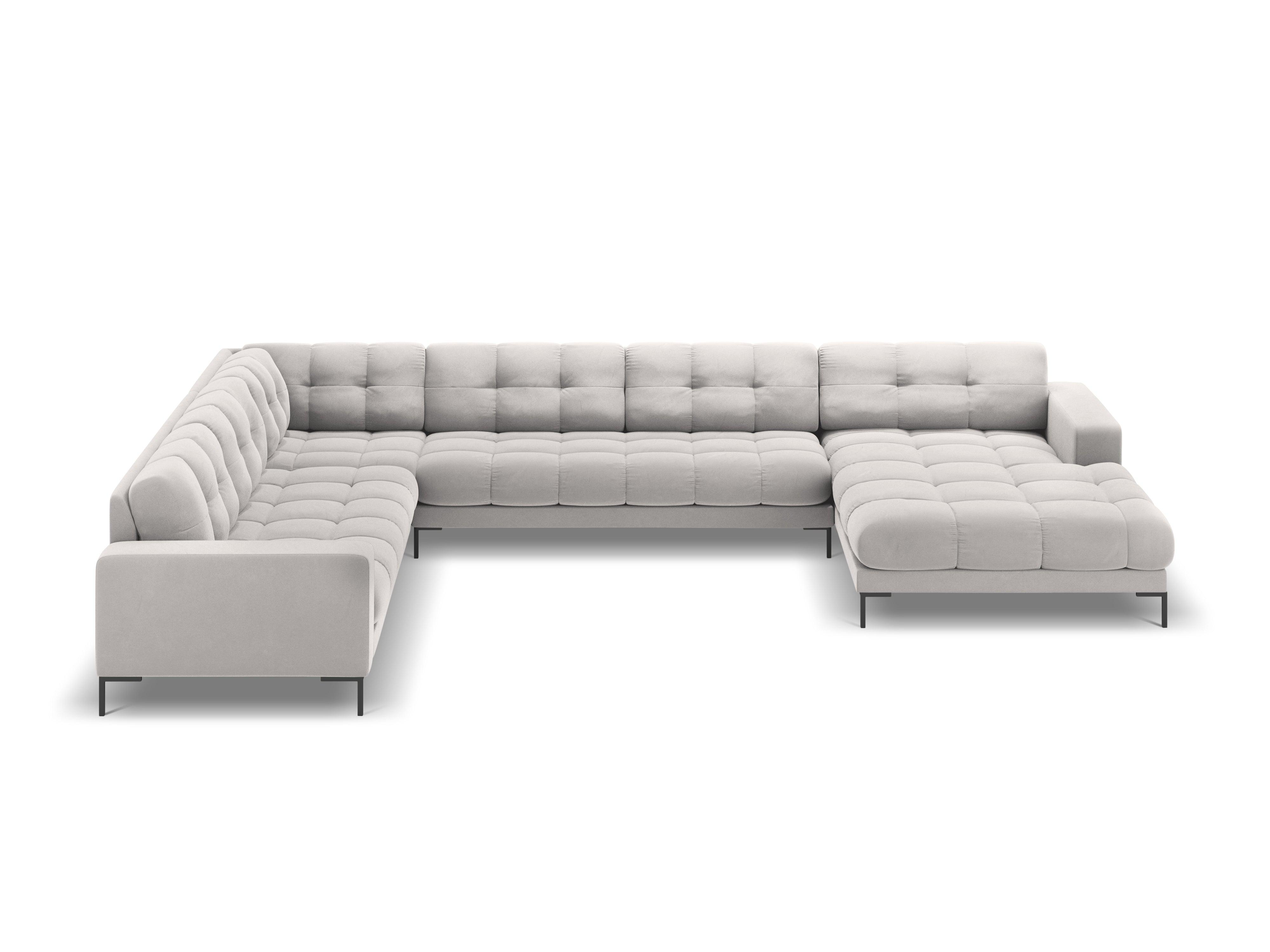 Sofa aksamitna panoramiczna lewostronna 7-osobowa BALI srebrny z czarną podstawą Cosmopolitan Design Eye on Design
