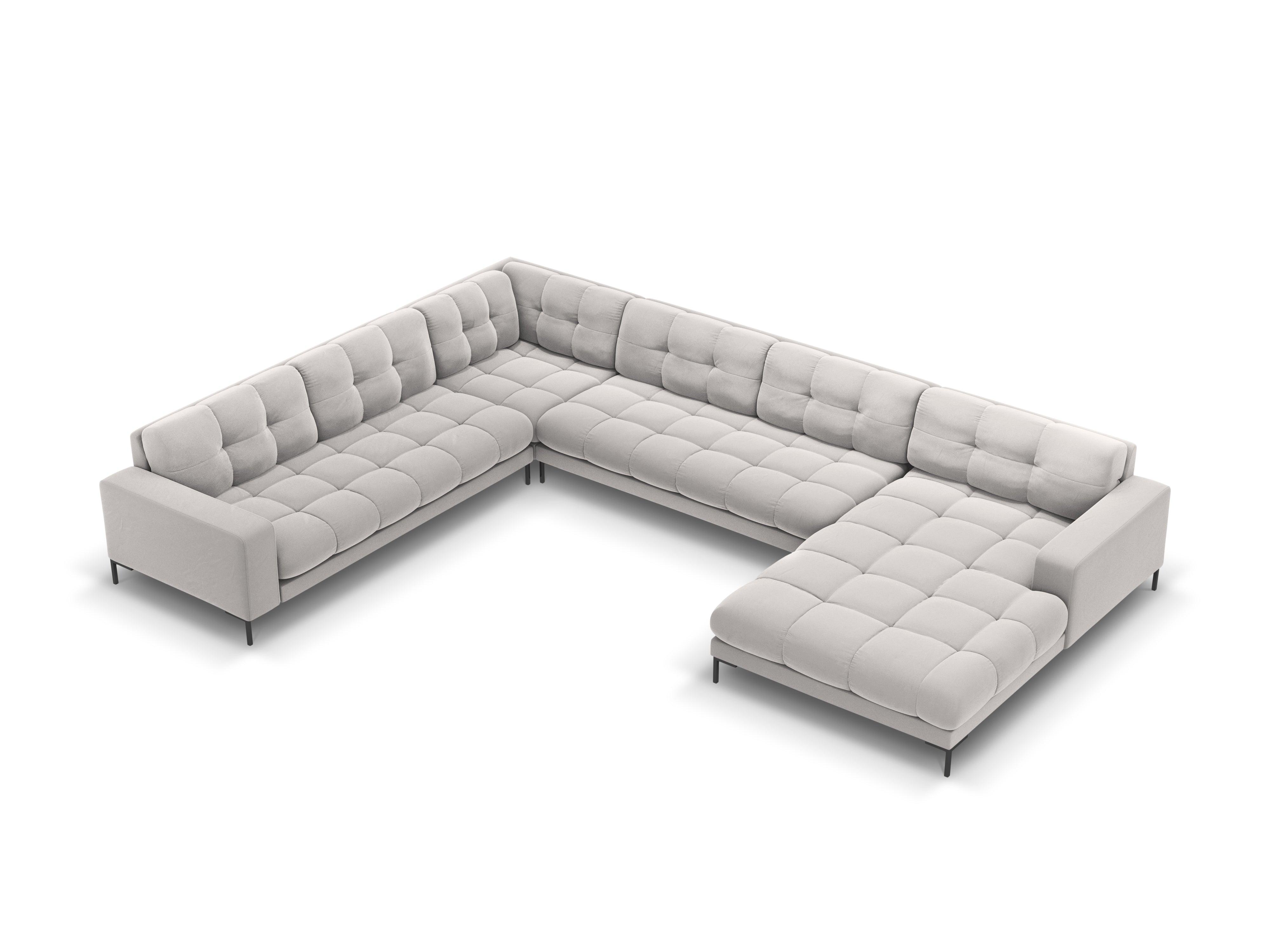 Sofa aksamitna panoramiczna lewostronna 7-osobowa BALI srebrny z czarną podstawą Cosmopolitan Design Eye on Design